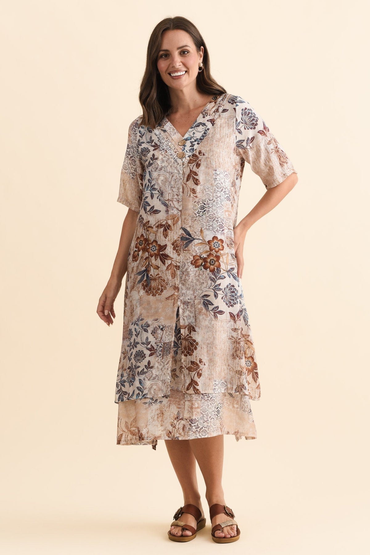 Nala Mocha Garden Layers Dress Front View