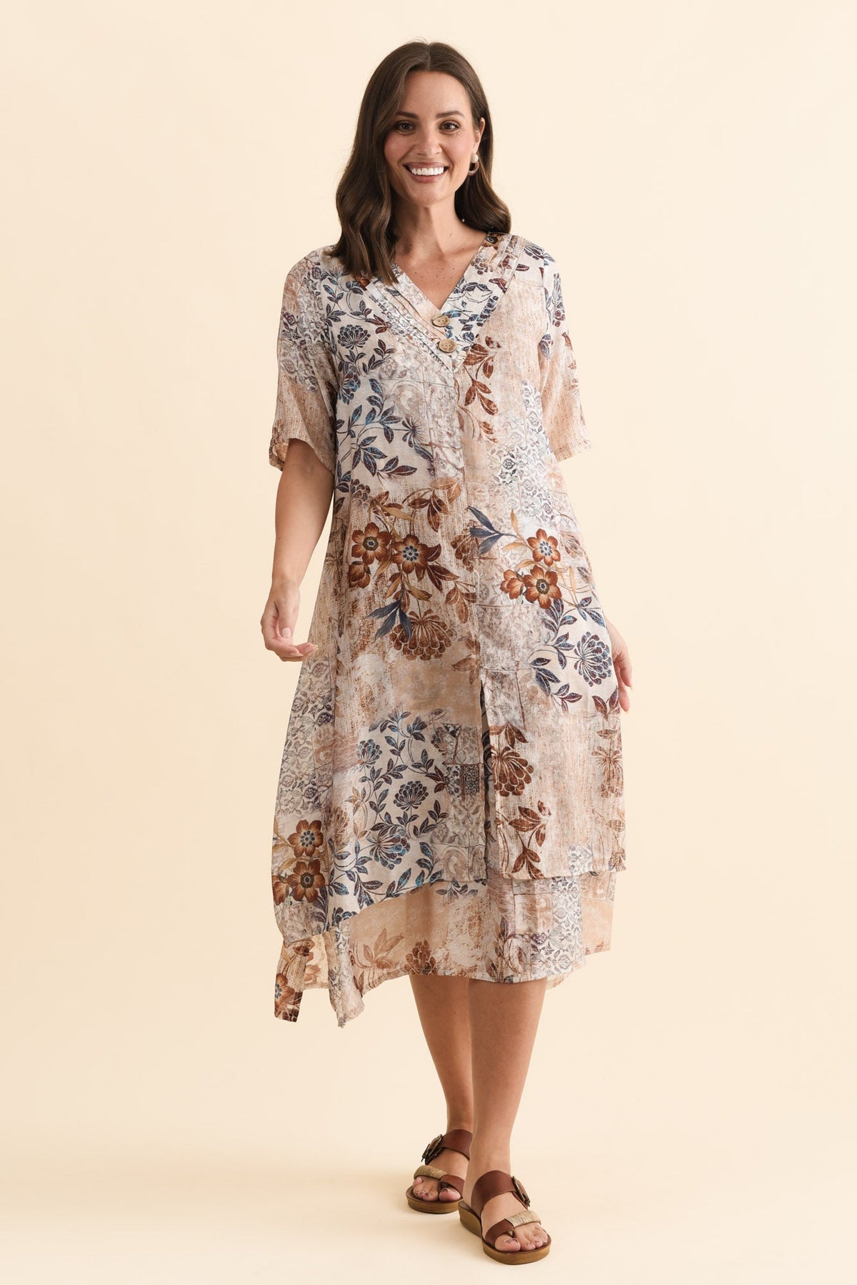 Nala Mocha Garden Layers Dress Front View 2