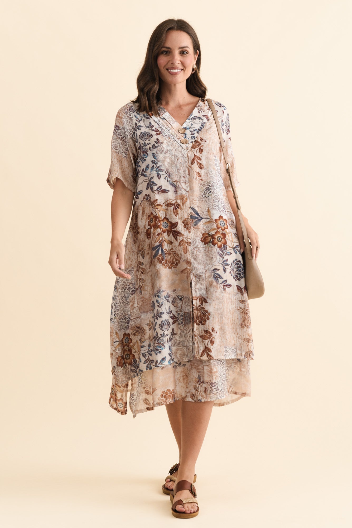 Nala Mocha Garden Layers Dress Full Length View