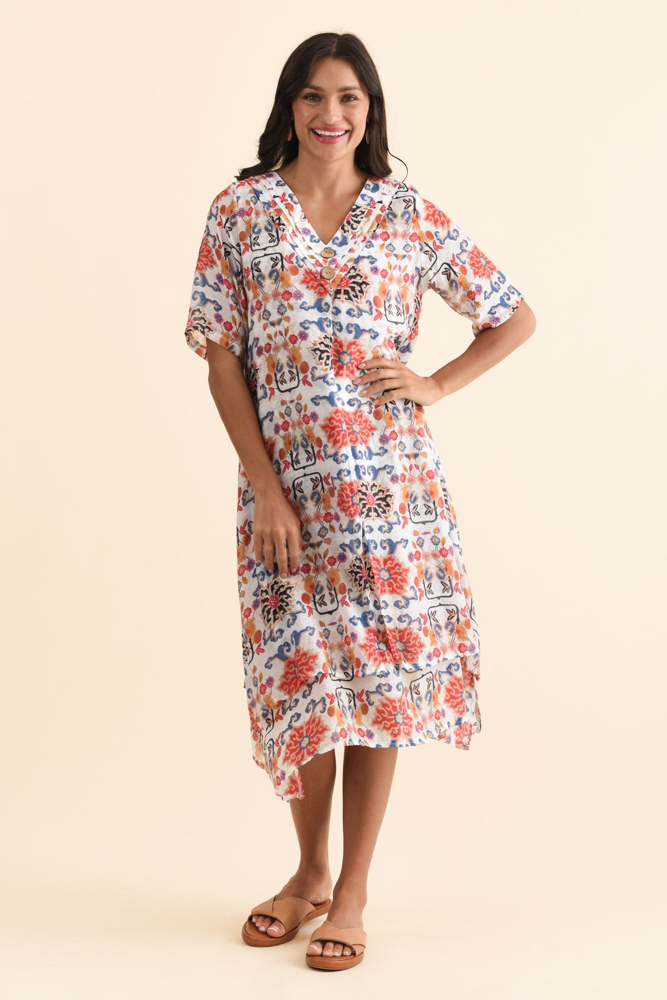 Nala Orange Floral Layers Dress Full Length View