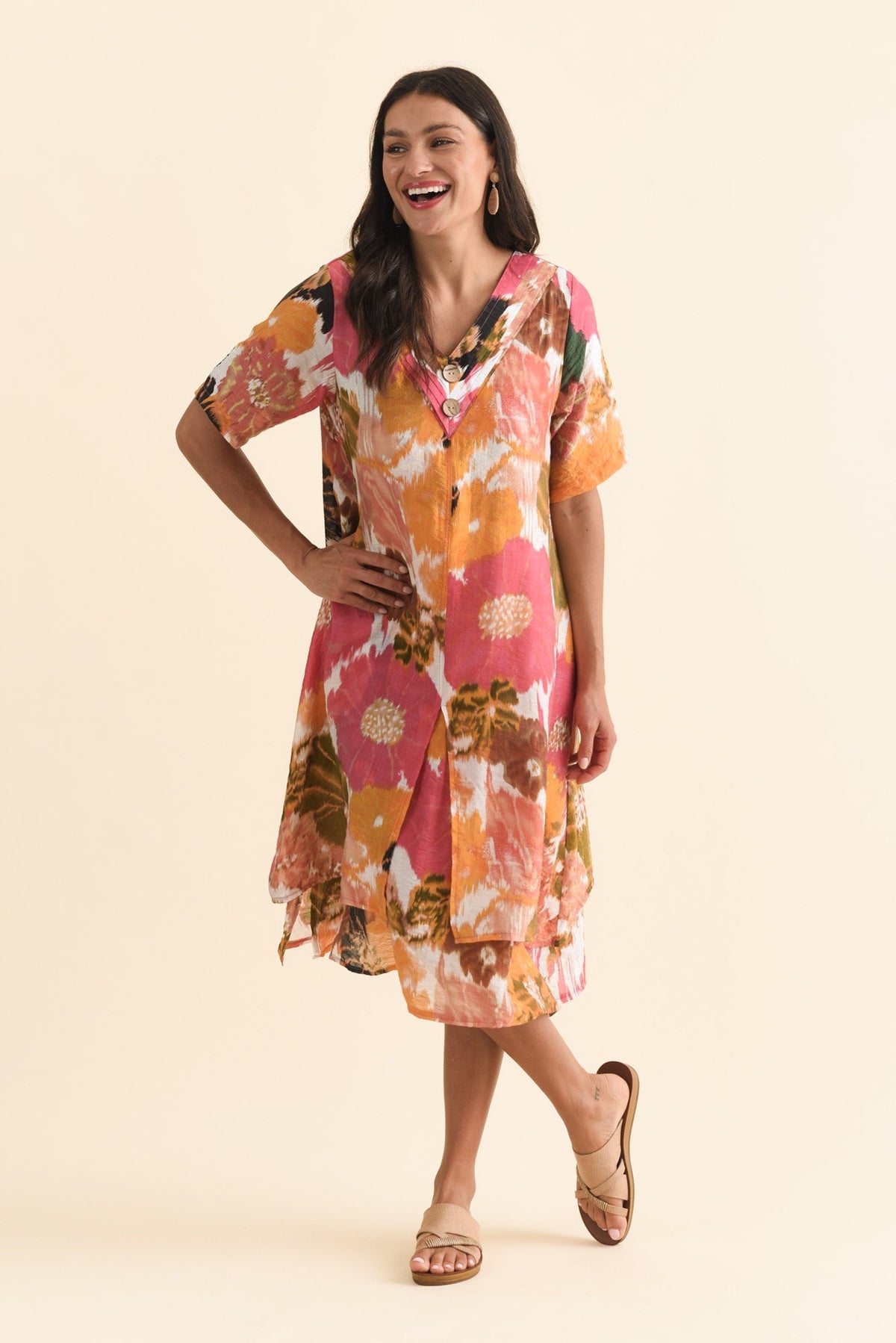 Nala Pink Flower Layers Dress Front View