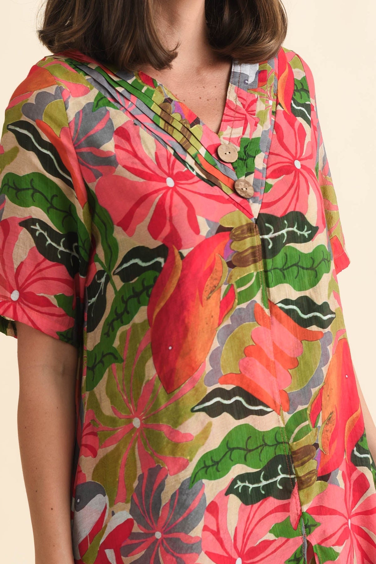 Nala Pink Hibiscus Layers Dress Full Length View