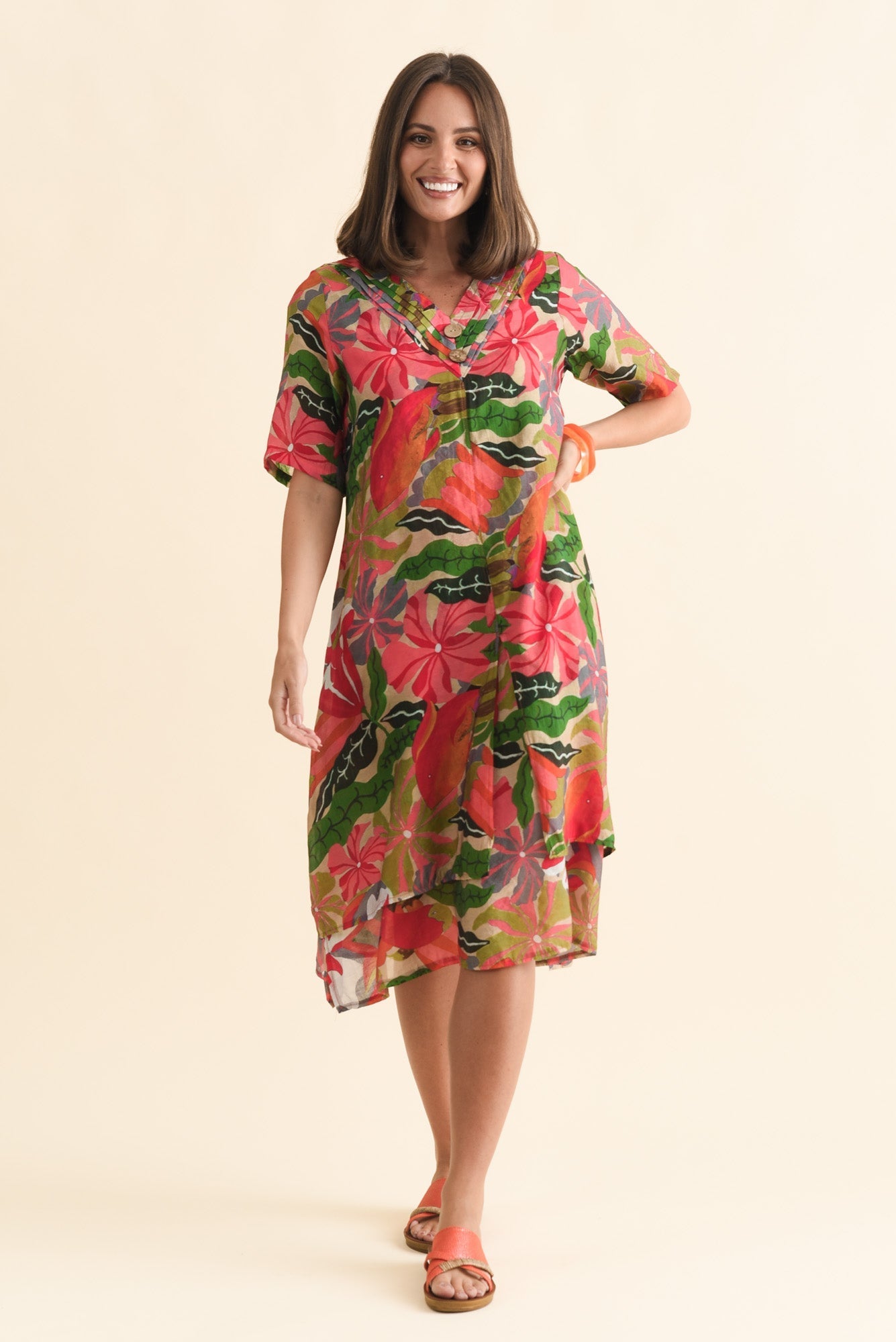 Nala Pink Hibiscus Layers Dress Front View