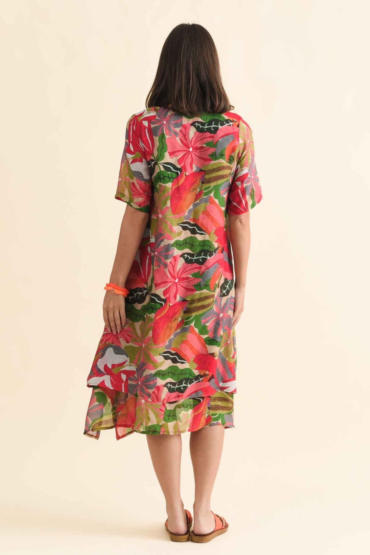 Nala Pink Hibiscus Layers Dress Detail View