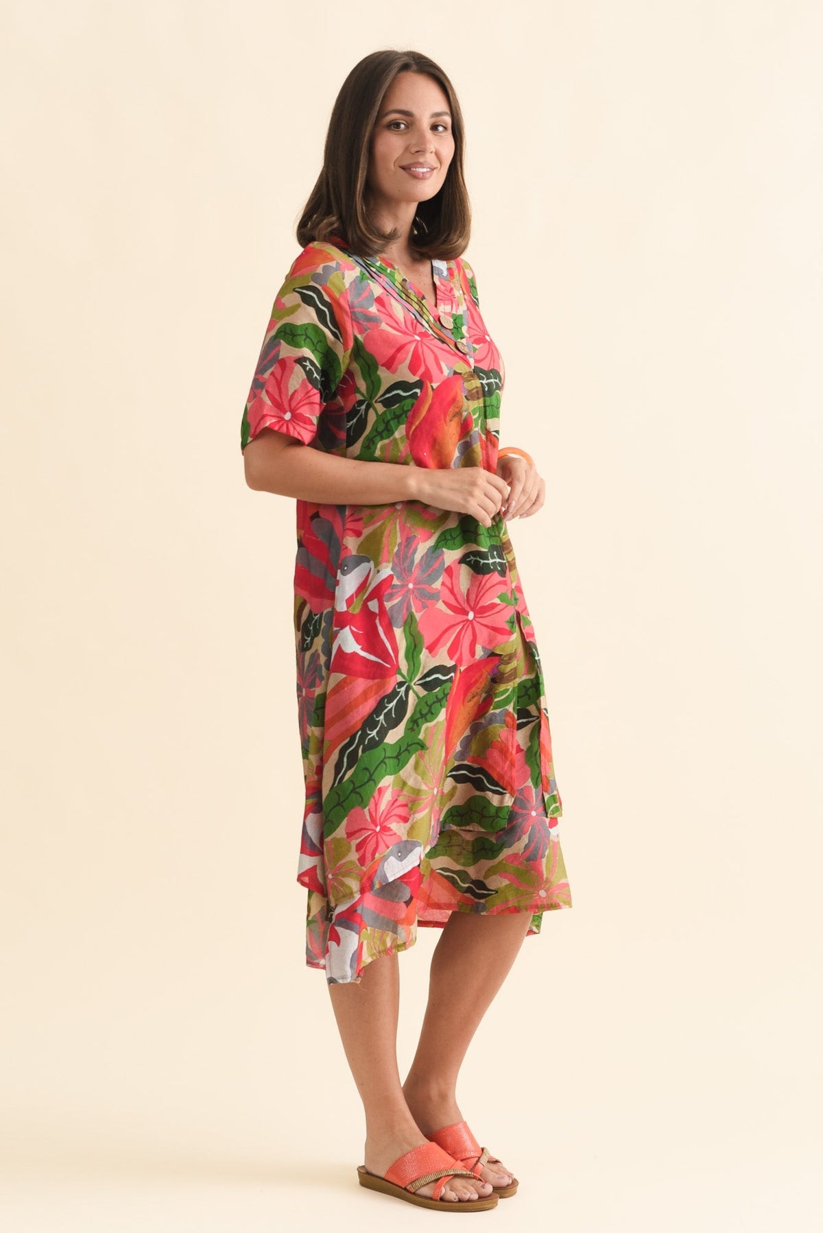 Nala Pink Hibiscus Layers Dress Side View