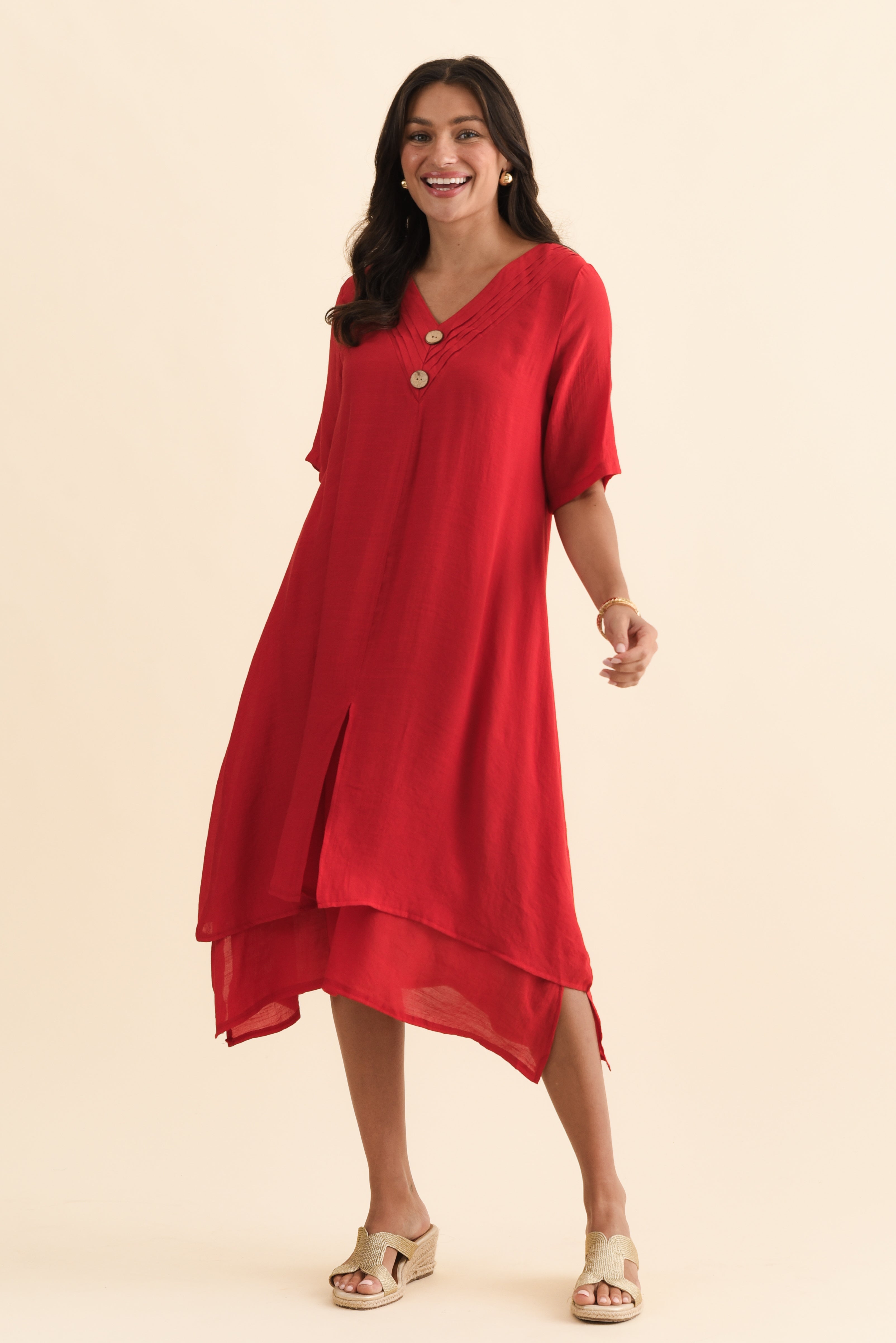 Nala Red Layers Dress Front View