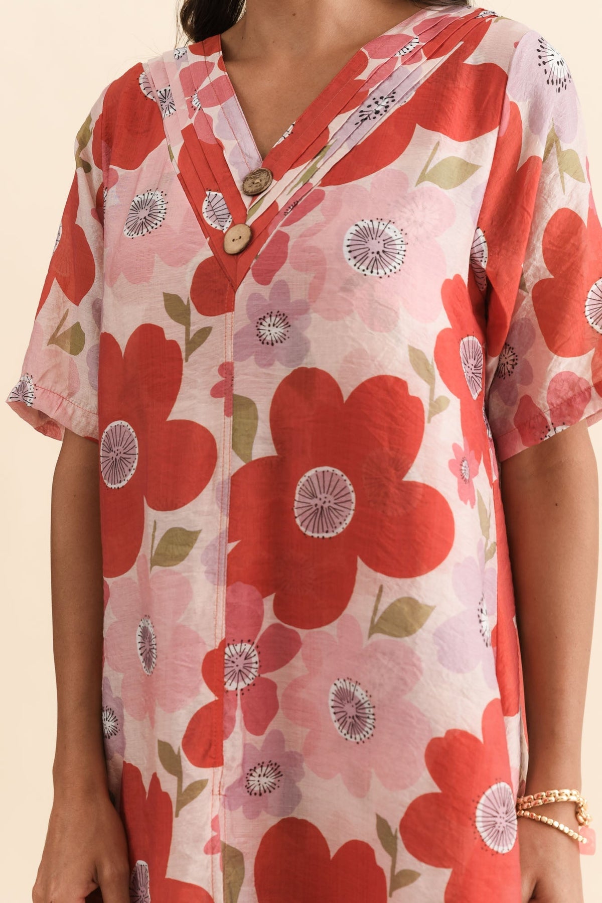 Nala Red Poppy Layers Dress Detail View