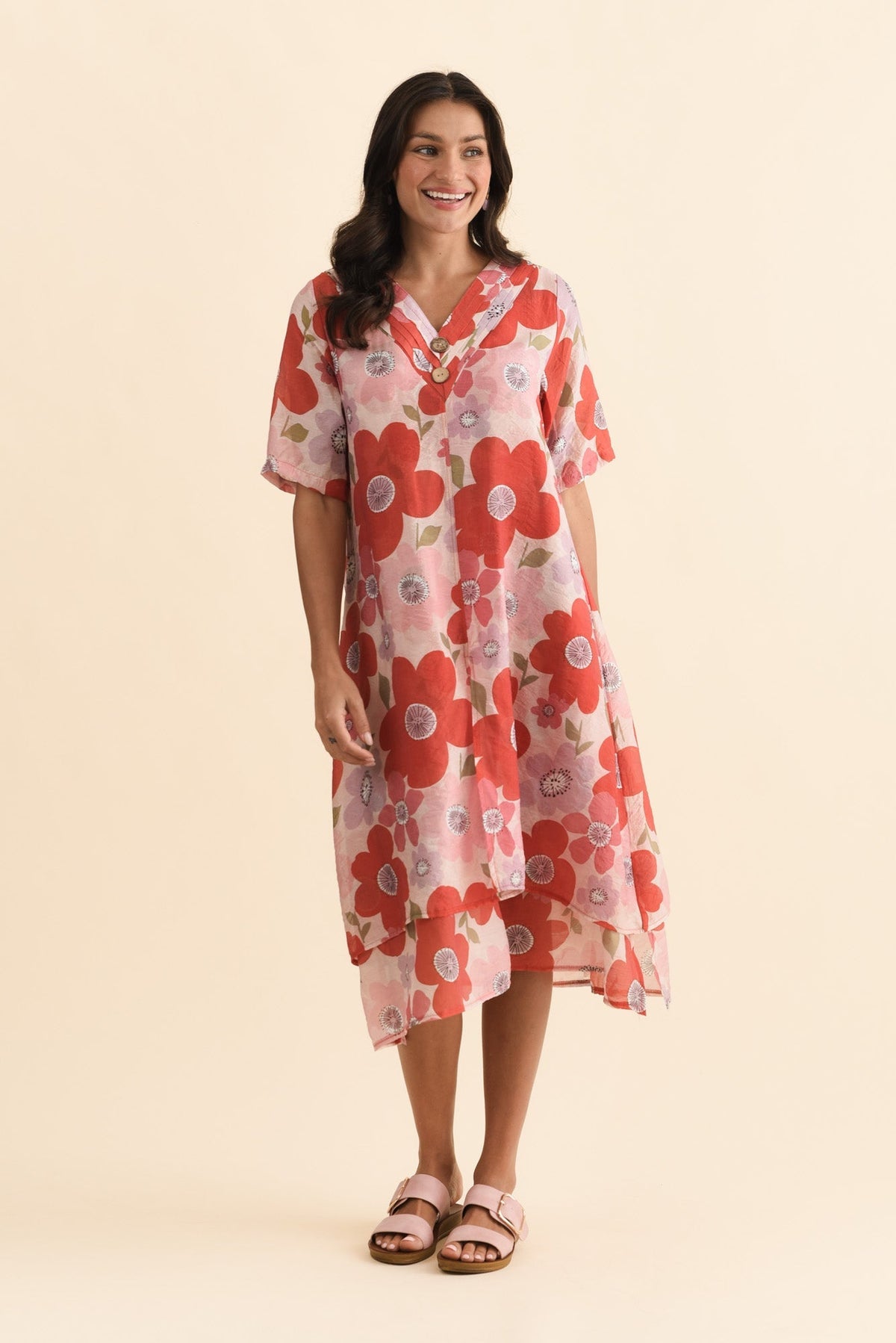 Nala Red Poppy Layers Dress Front View 2