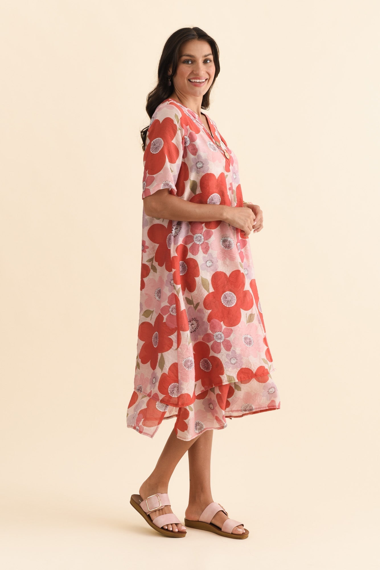 Nala Red Poppy Layers Dress Back View