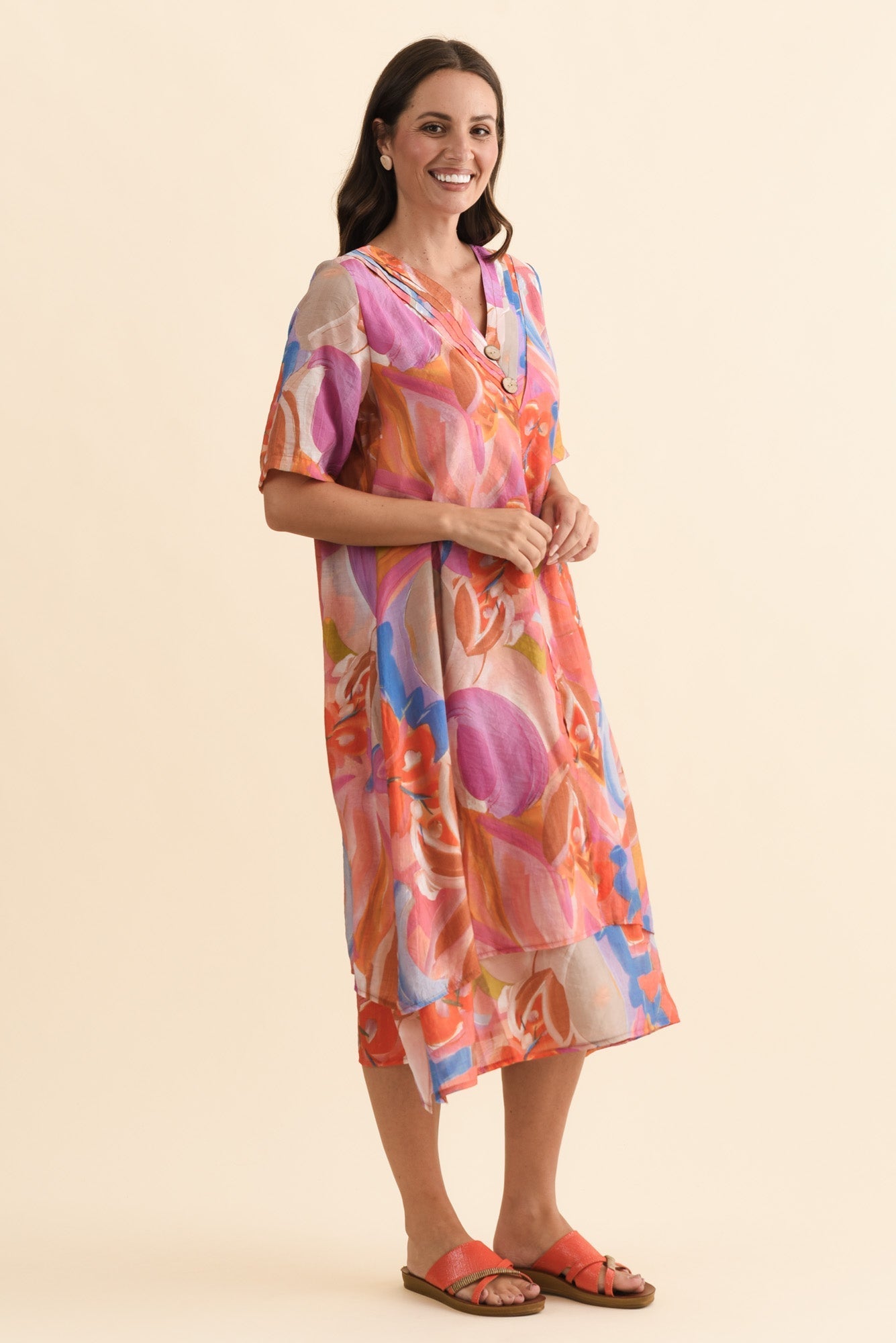 Nala Rust Abstract Layers Dress Back View