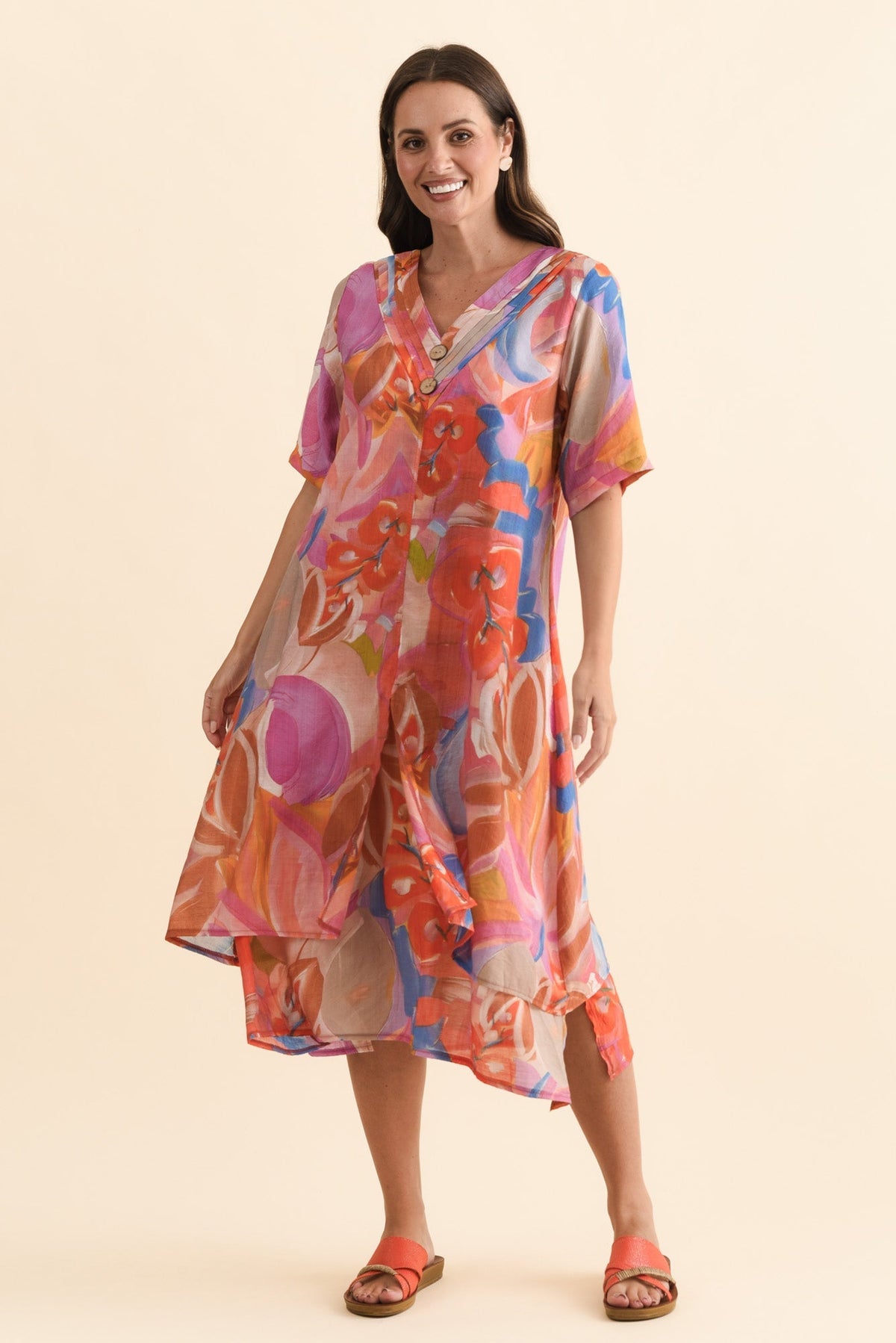 Nala Rust Abstract Layers Dress Full Length View