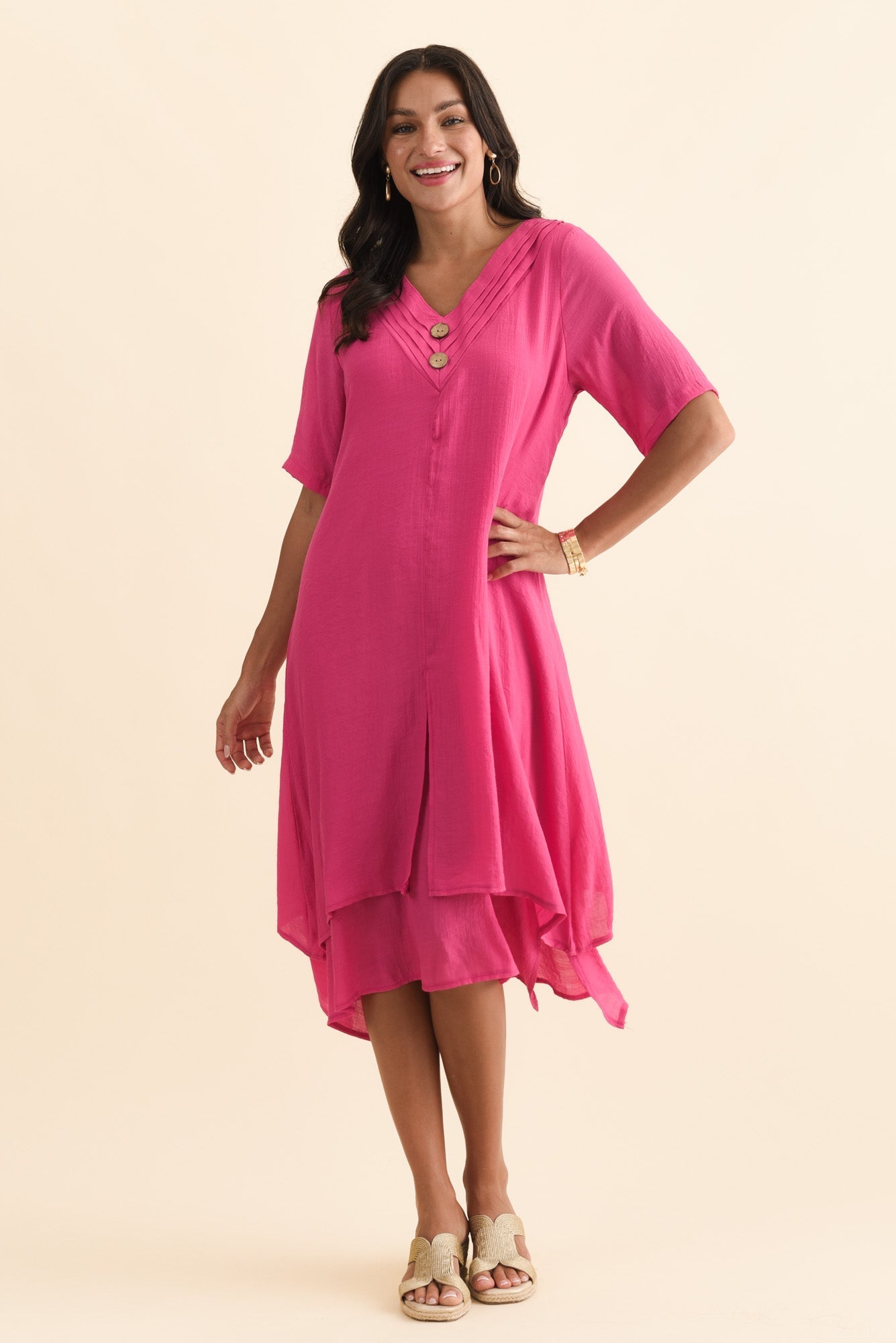 Nala Hot Pink Layers Dress Front View