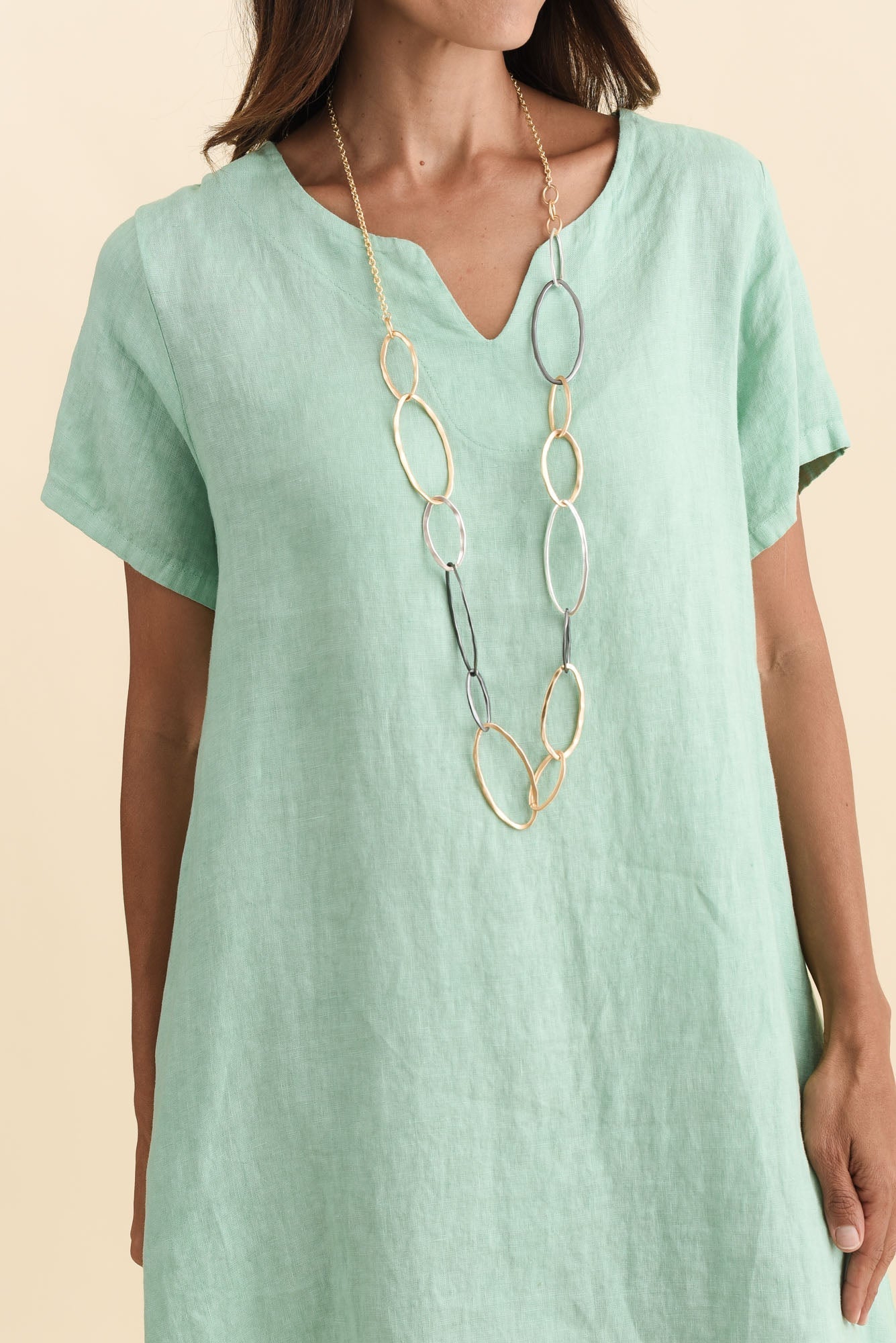 Nara Aqua Linen Pocket Dress Detail View