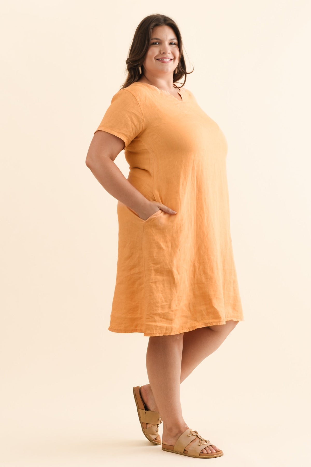 Nara Peach Linen Pocket Dress Detail View 2