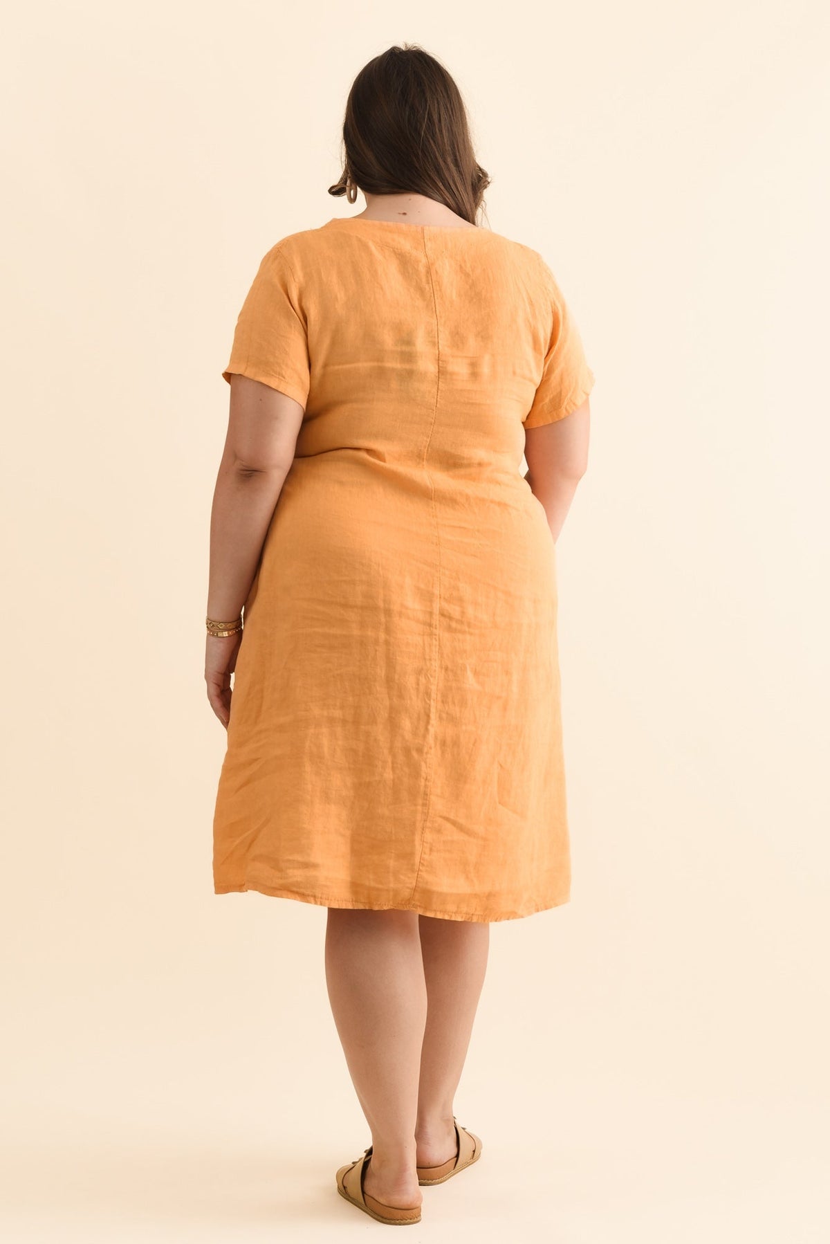 Nara Peach Linen Pocket Dress Styled View 2