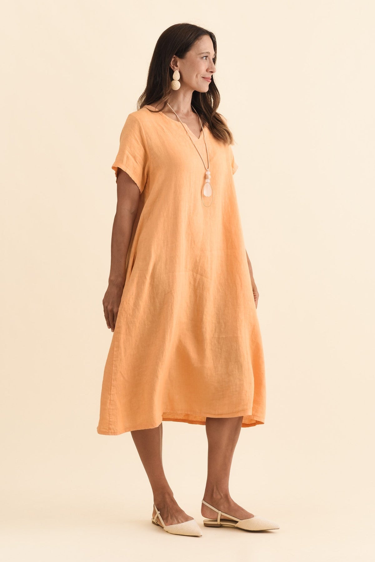 Nara Peach Linen Pocket Dress Back View