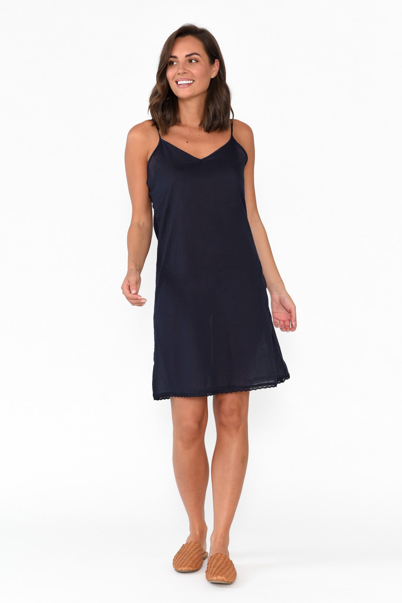 Navy Cotton Slip Dress Detail View