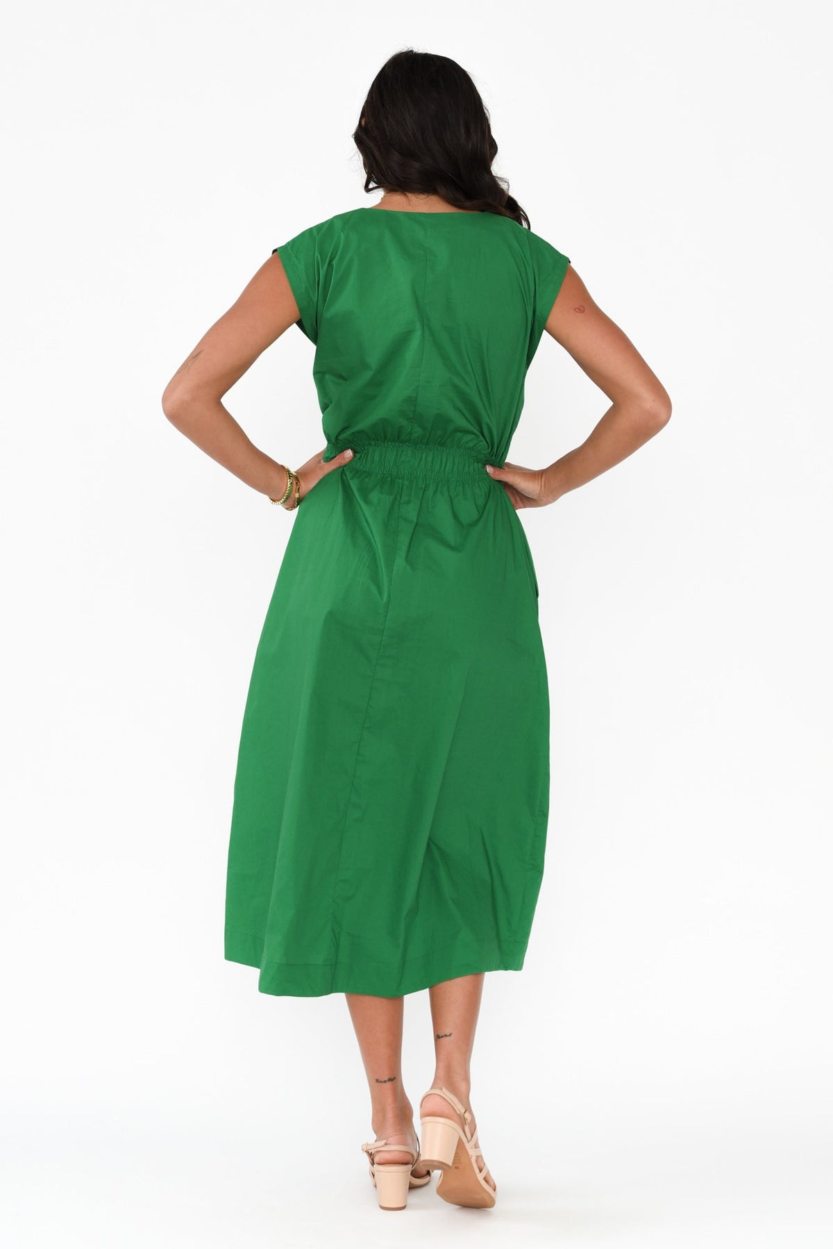 Nelly Green Cotton Midi Dress Side View