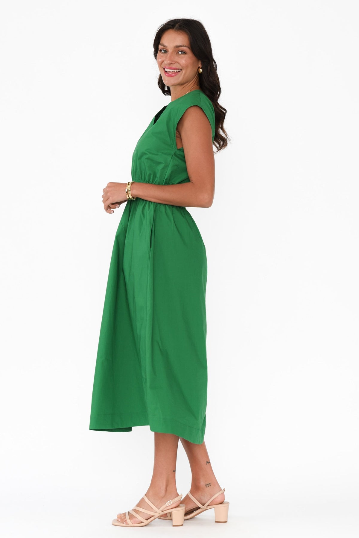 Nelly Green Cotton Midi Dress Back View