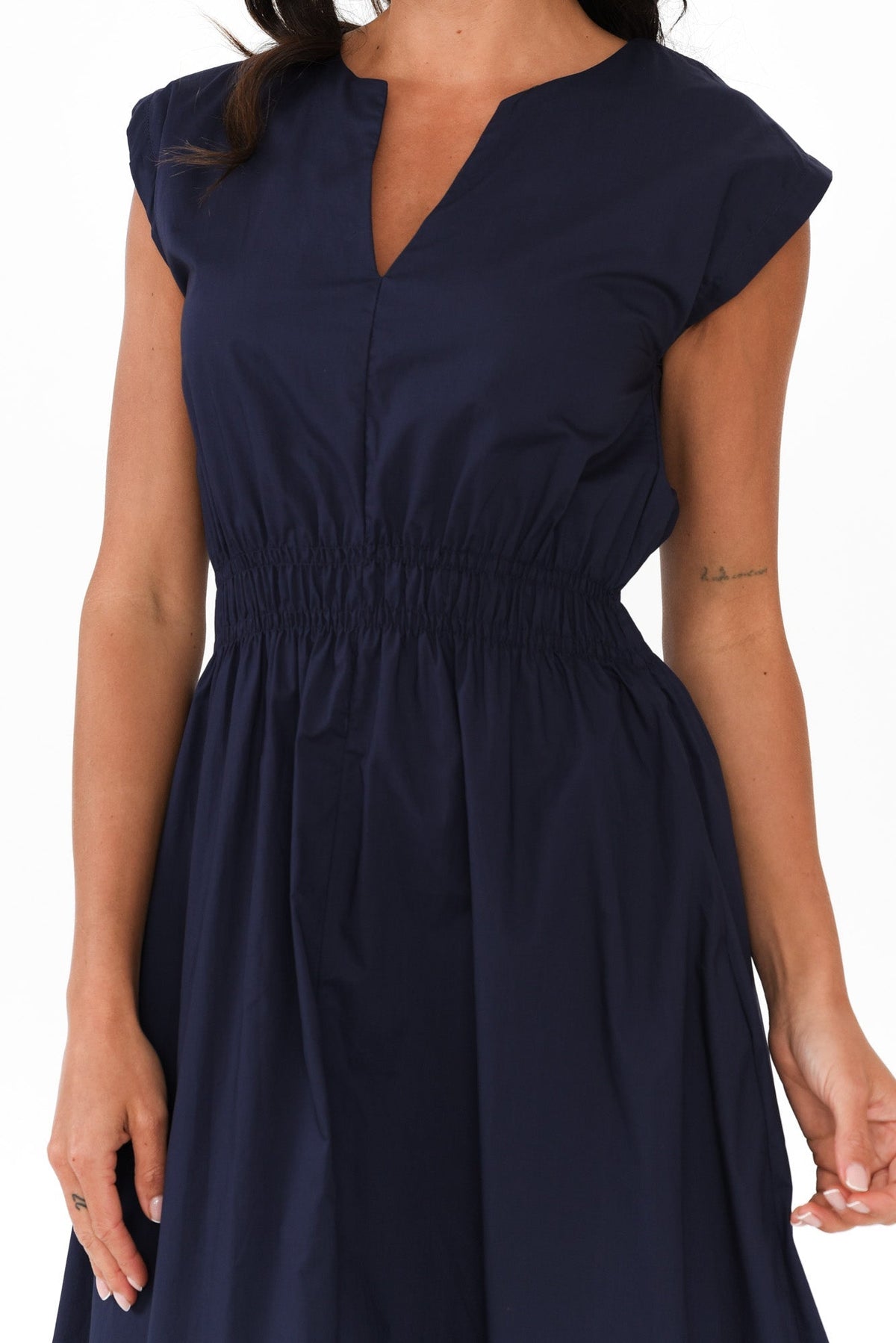 Nelly Navy Cotton Midi Dress Detail View
