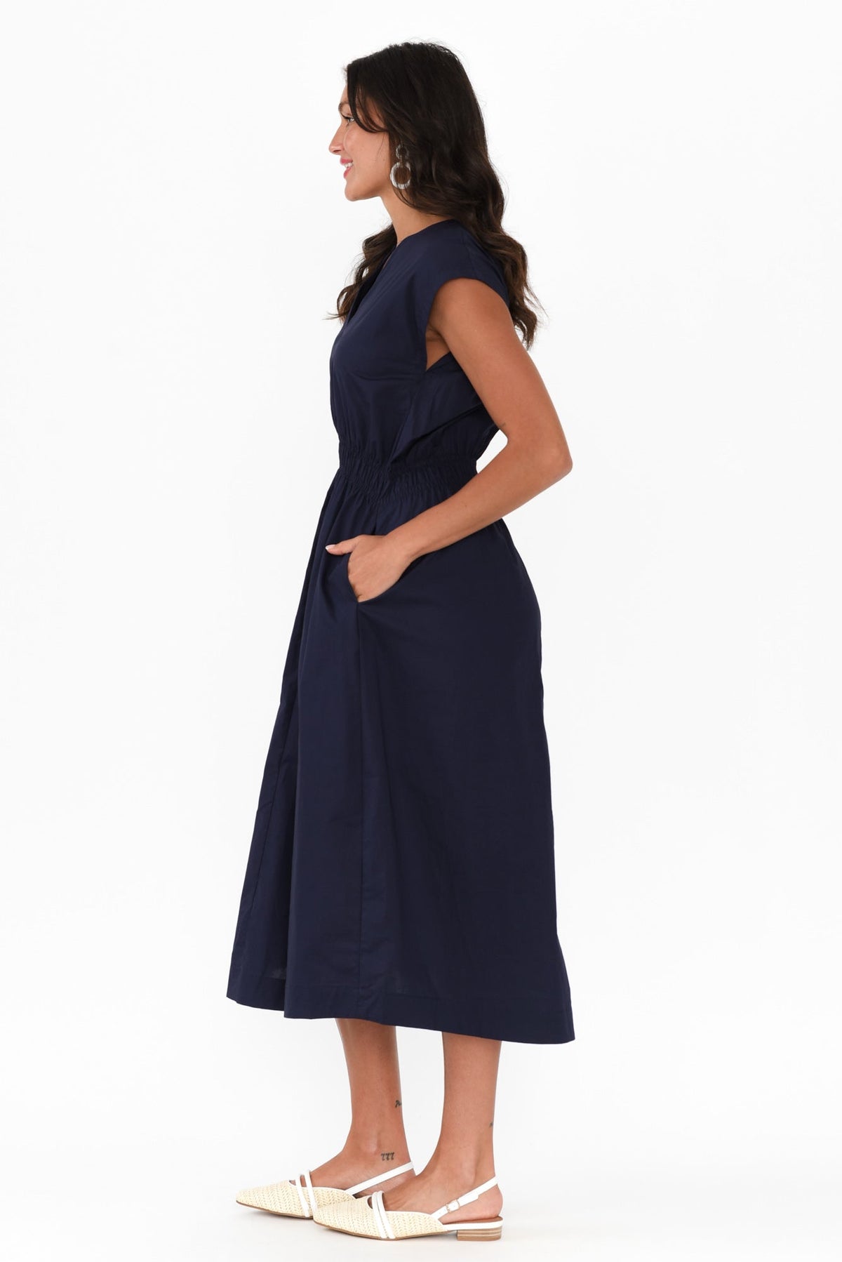 Nelly Navy Cotton Midi Dress Back View