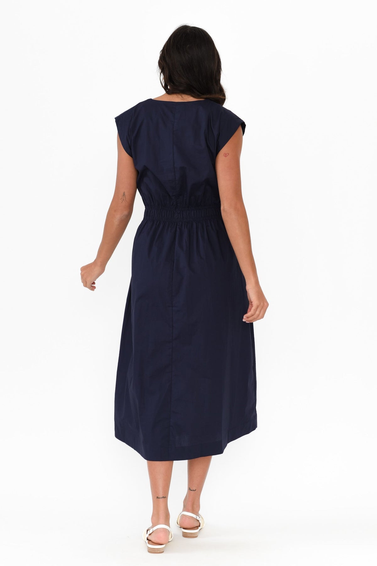 Nelly Navy Cotton Midi Dress Side View