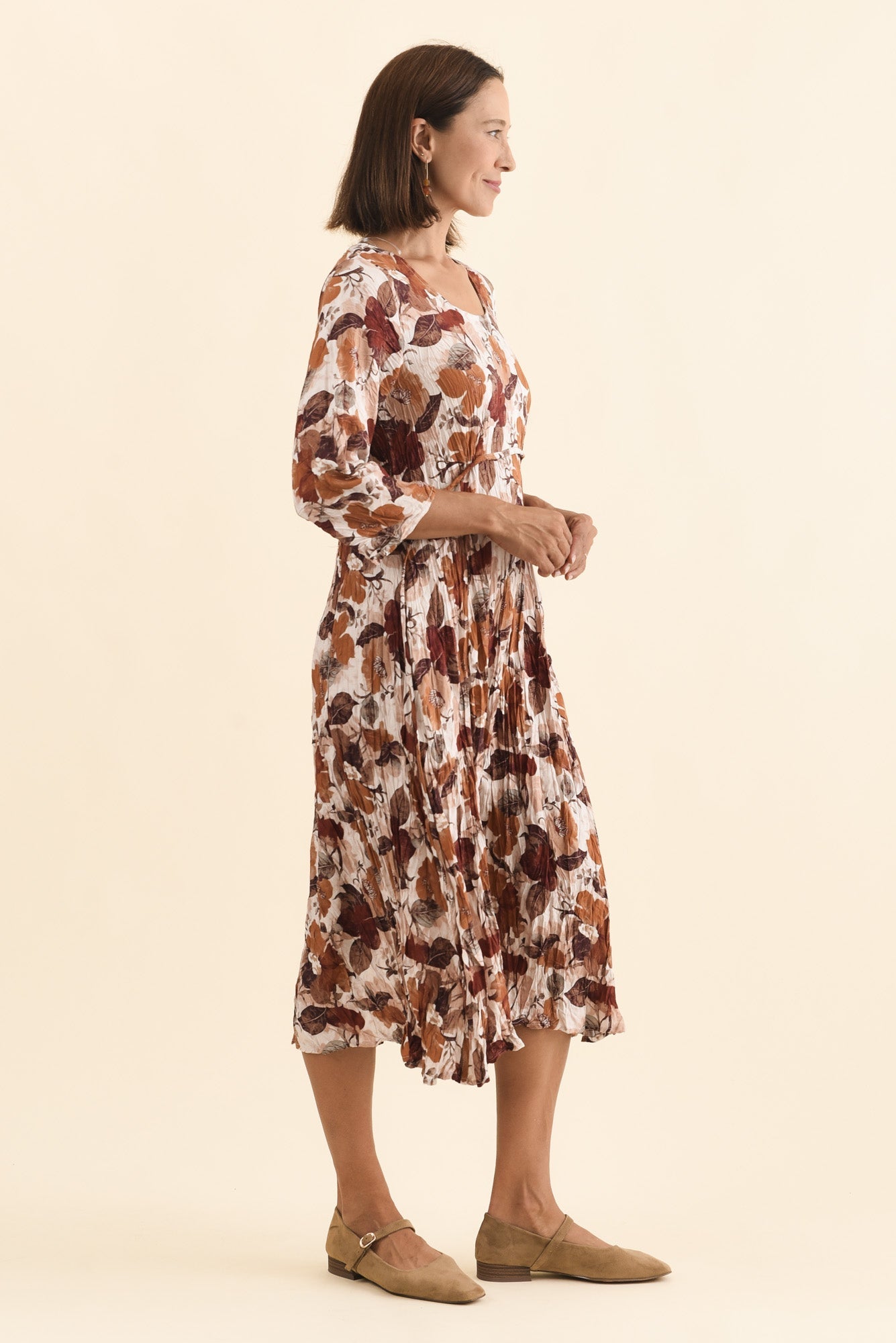 Nessa Brown Flower Crescent Dress Side View