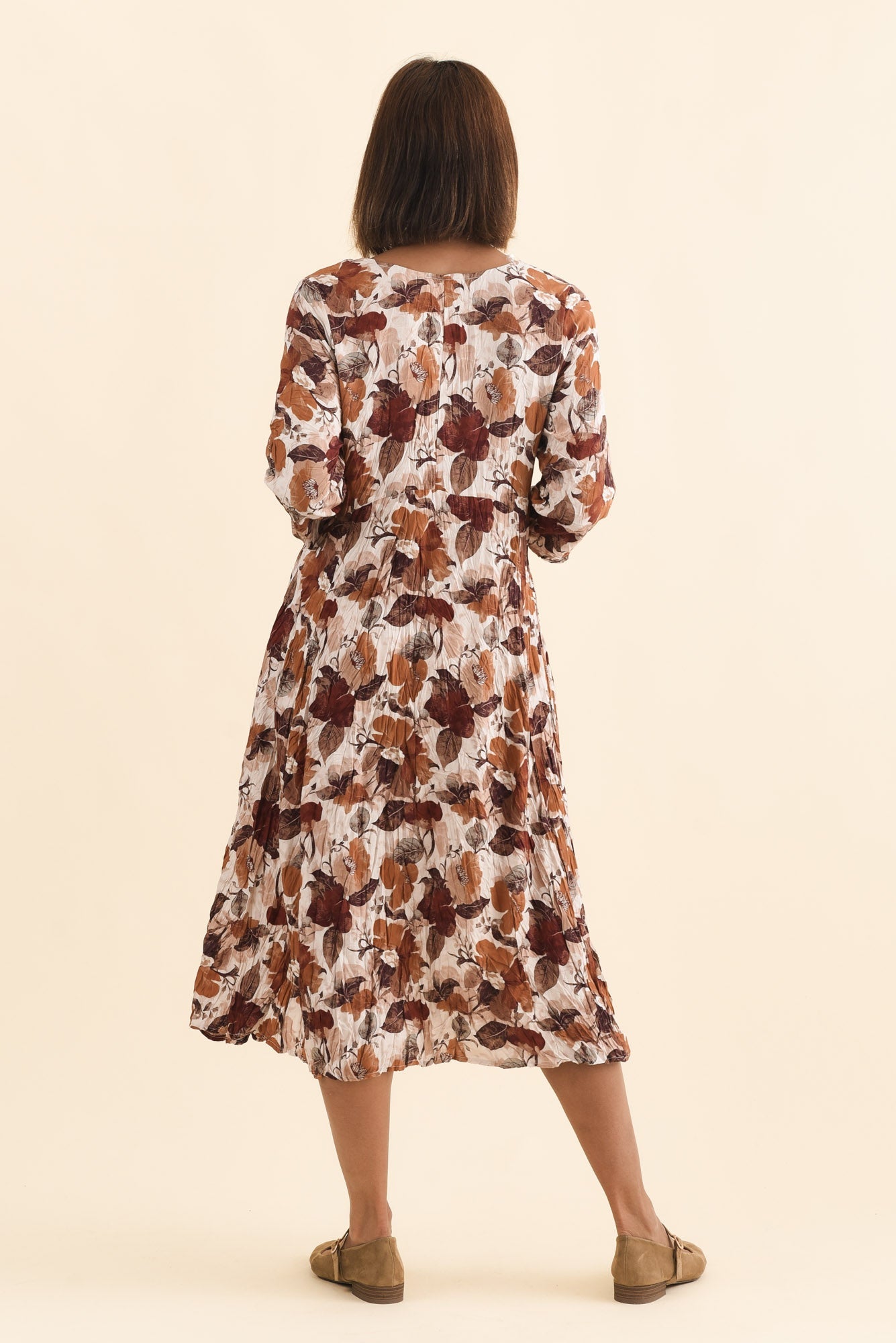 Nessa Brown Flower Crescent Dress Detail View