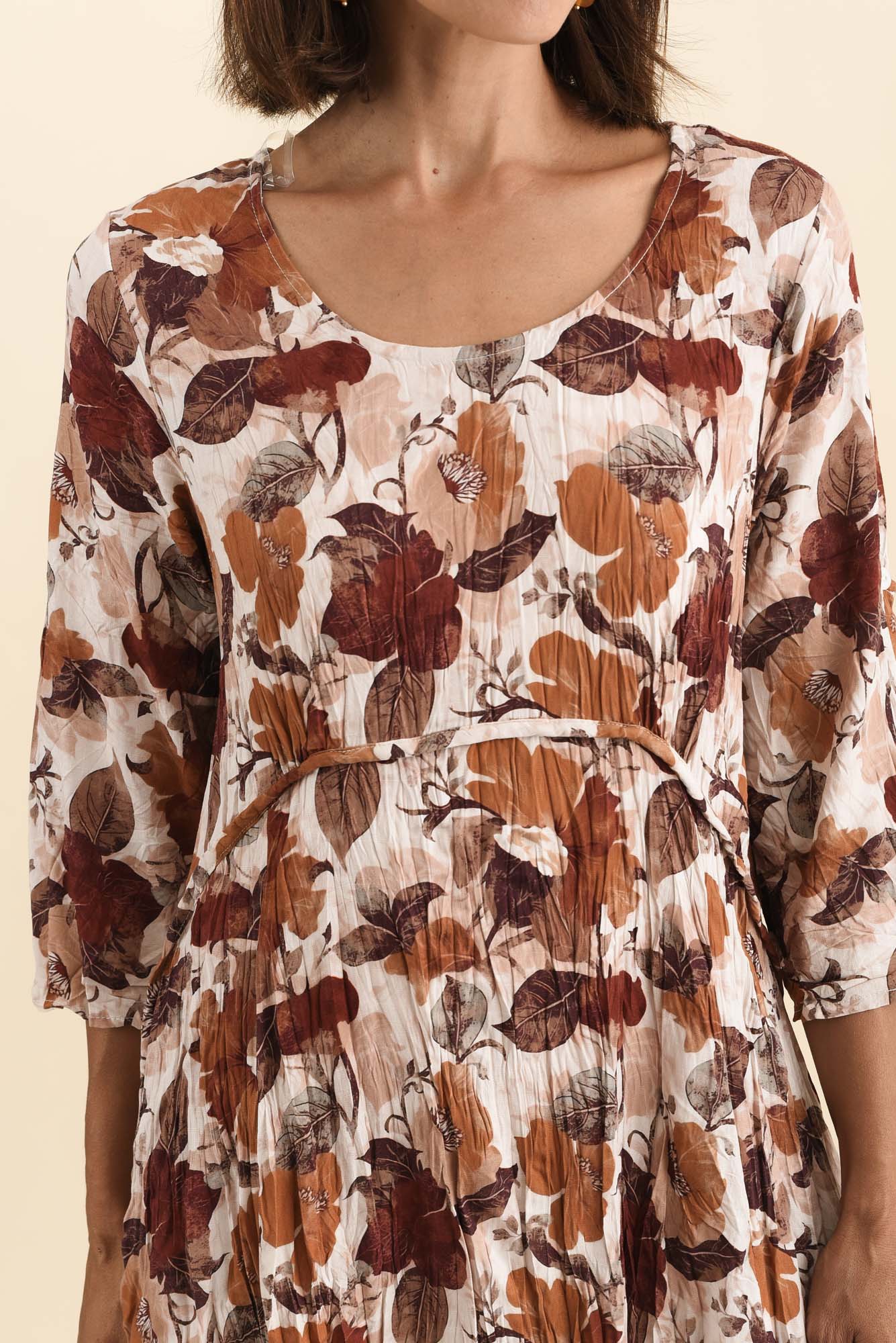 Nessa Brown Flower Crescent Dress Full Length View