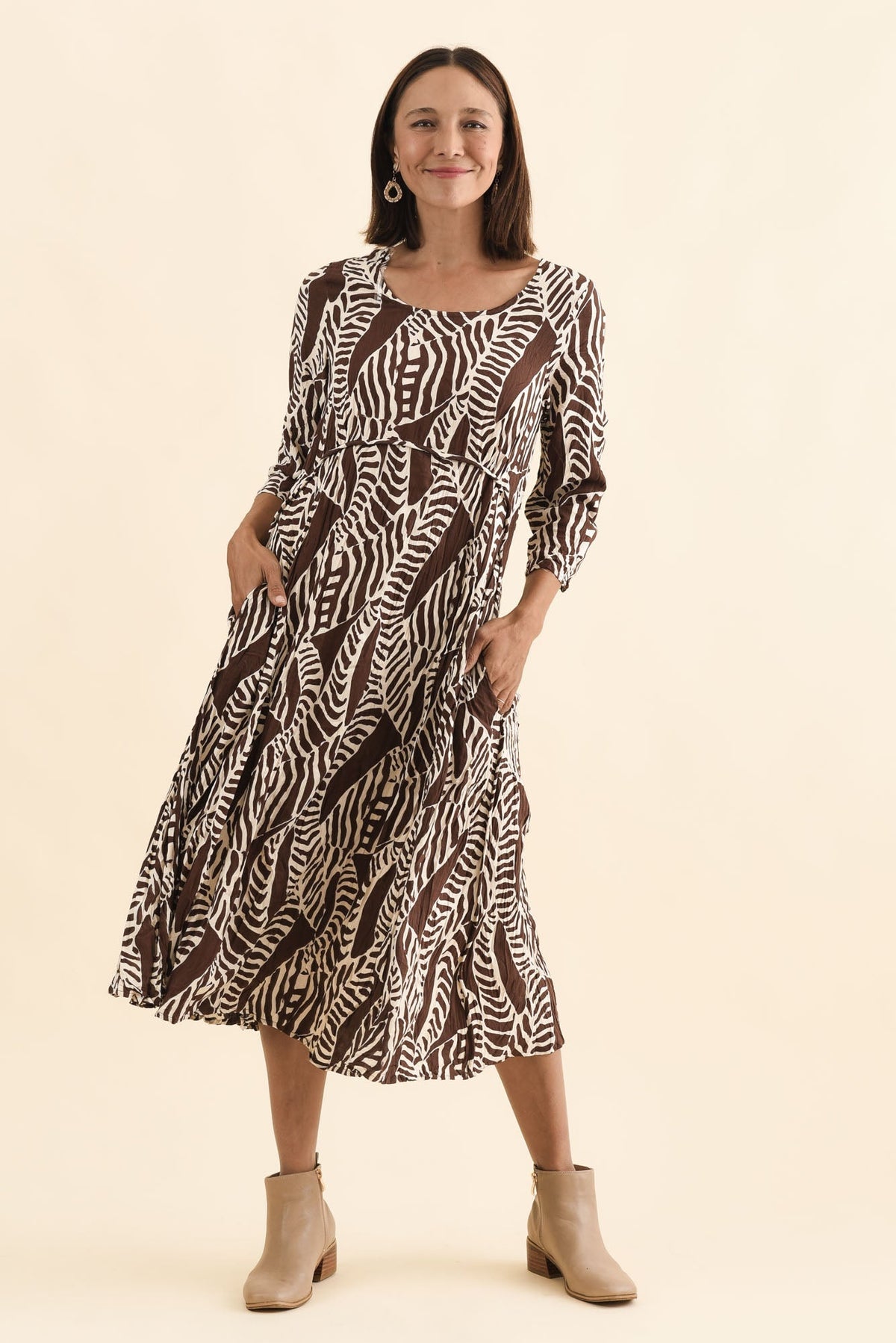 Nessa Brown Leaf Crescent Dress Back View 2