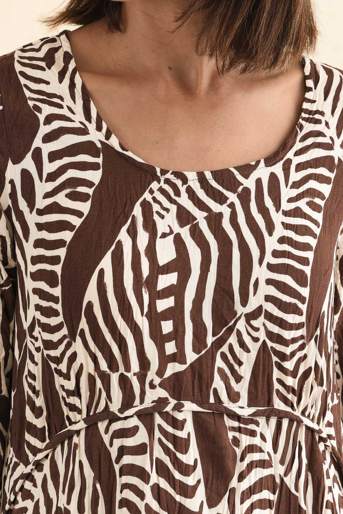 Nessa Brown Leaf Crescent Dress Full Length View