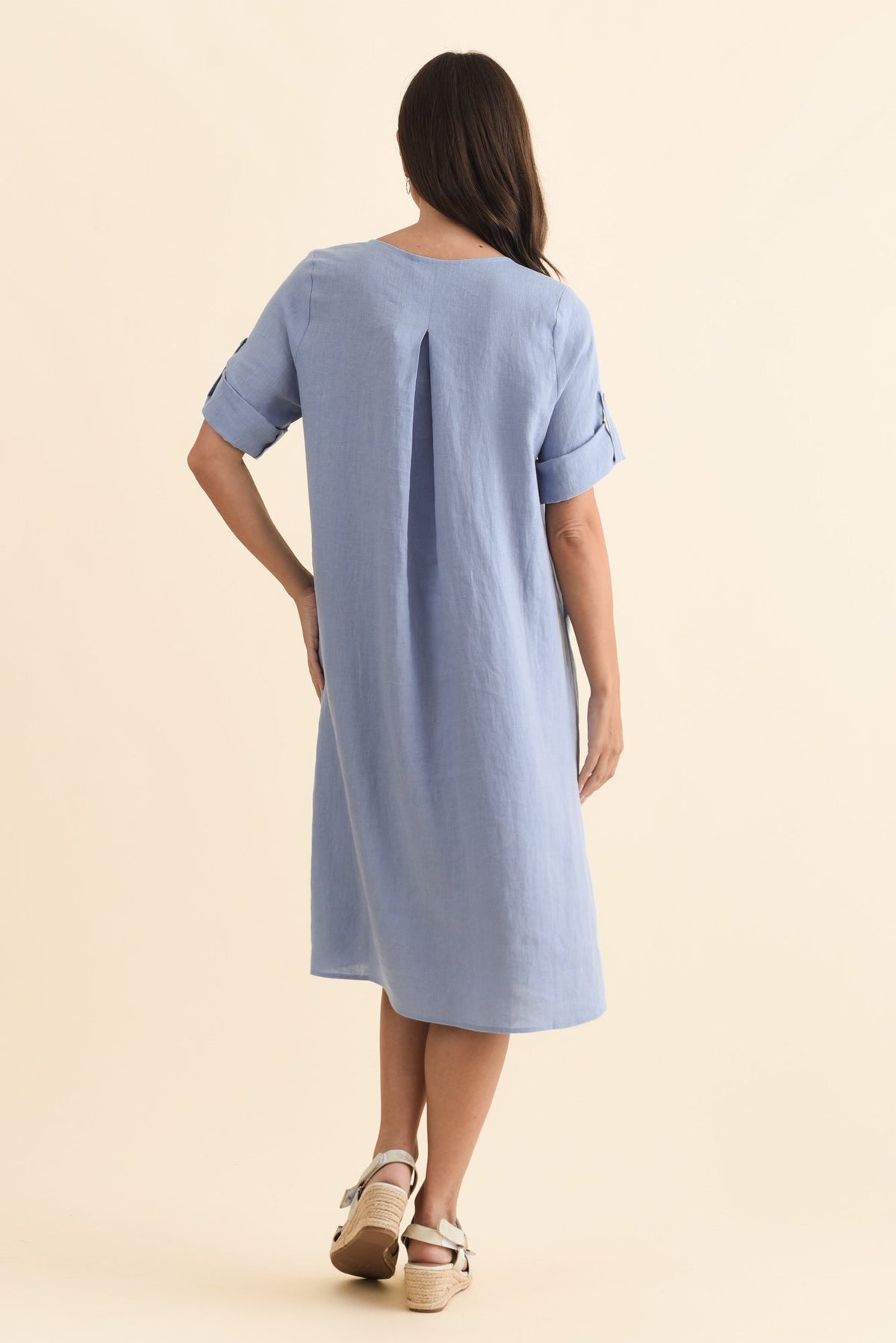 Nolita Blue Linen Pocket Dress Side View