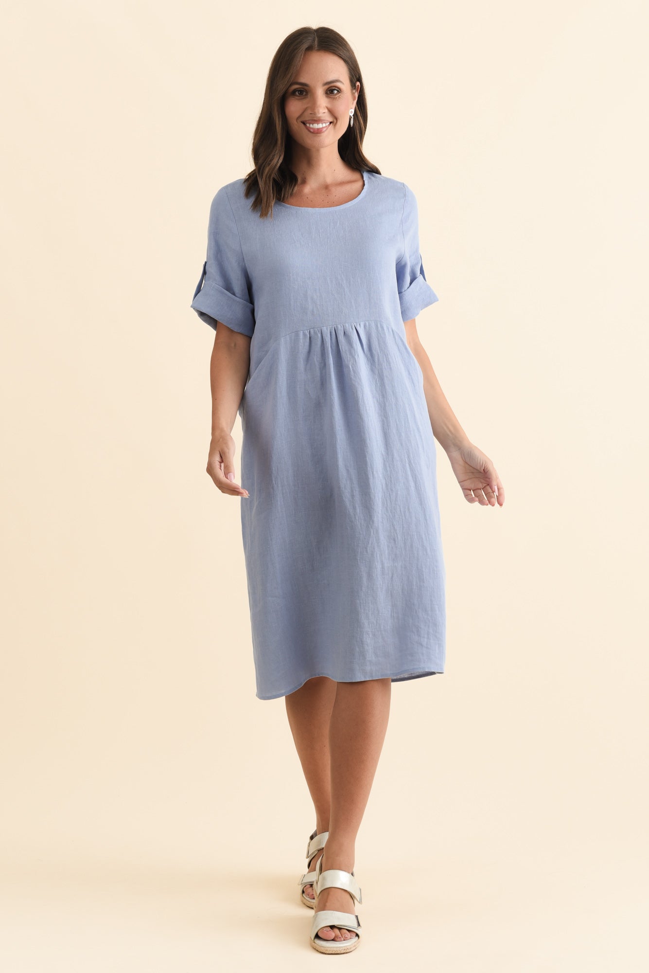 Nolita Blue Linen Pocket Dress Full Length View