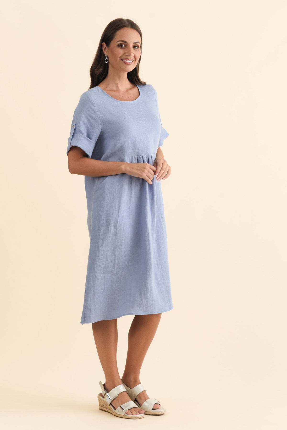 Nolita Blue Linen Pocket Dress Back View