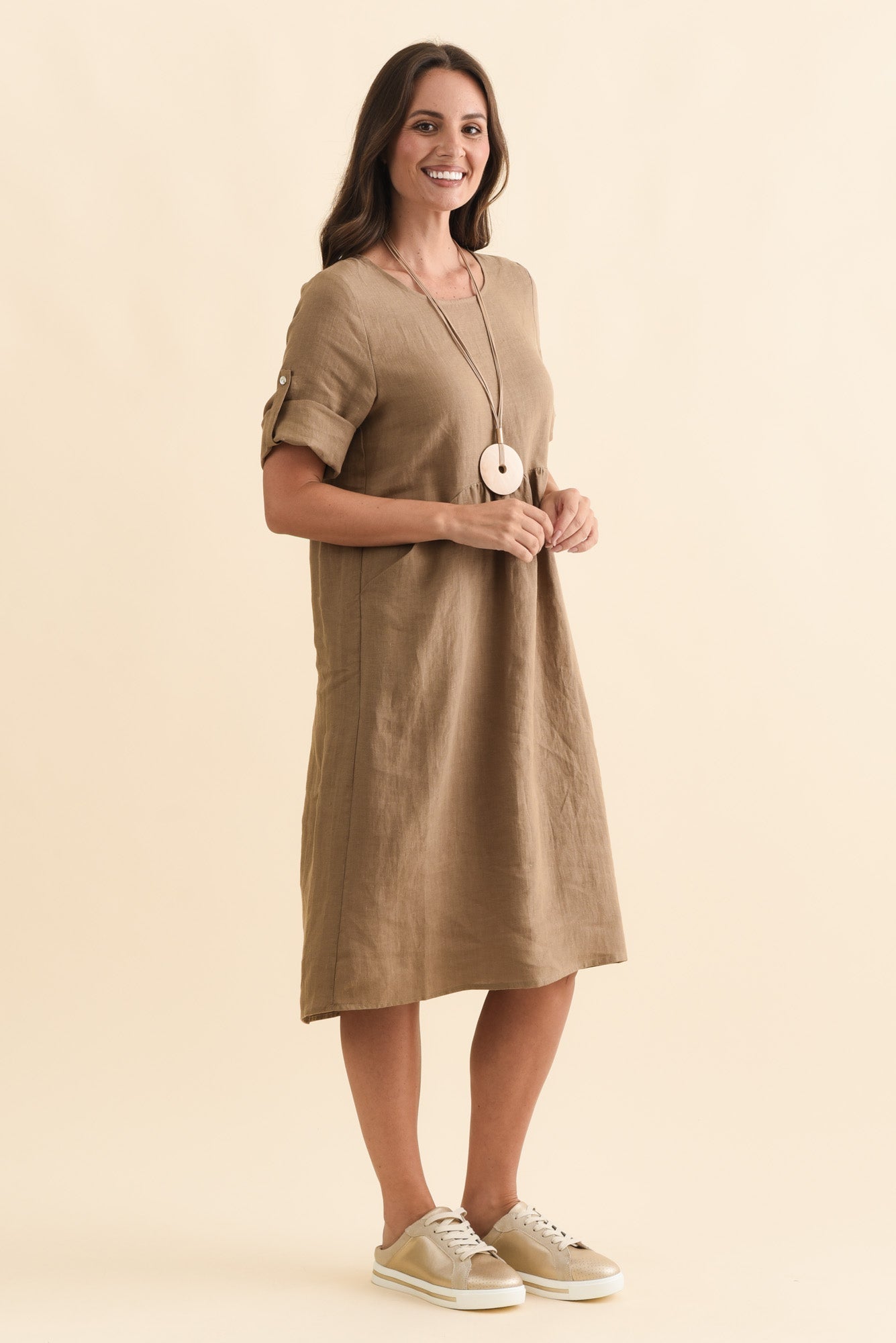 Nolita Chocolate Linen Pocket Dress Back View