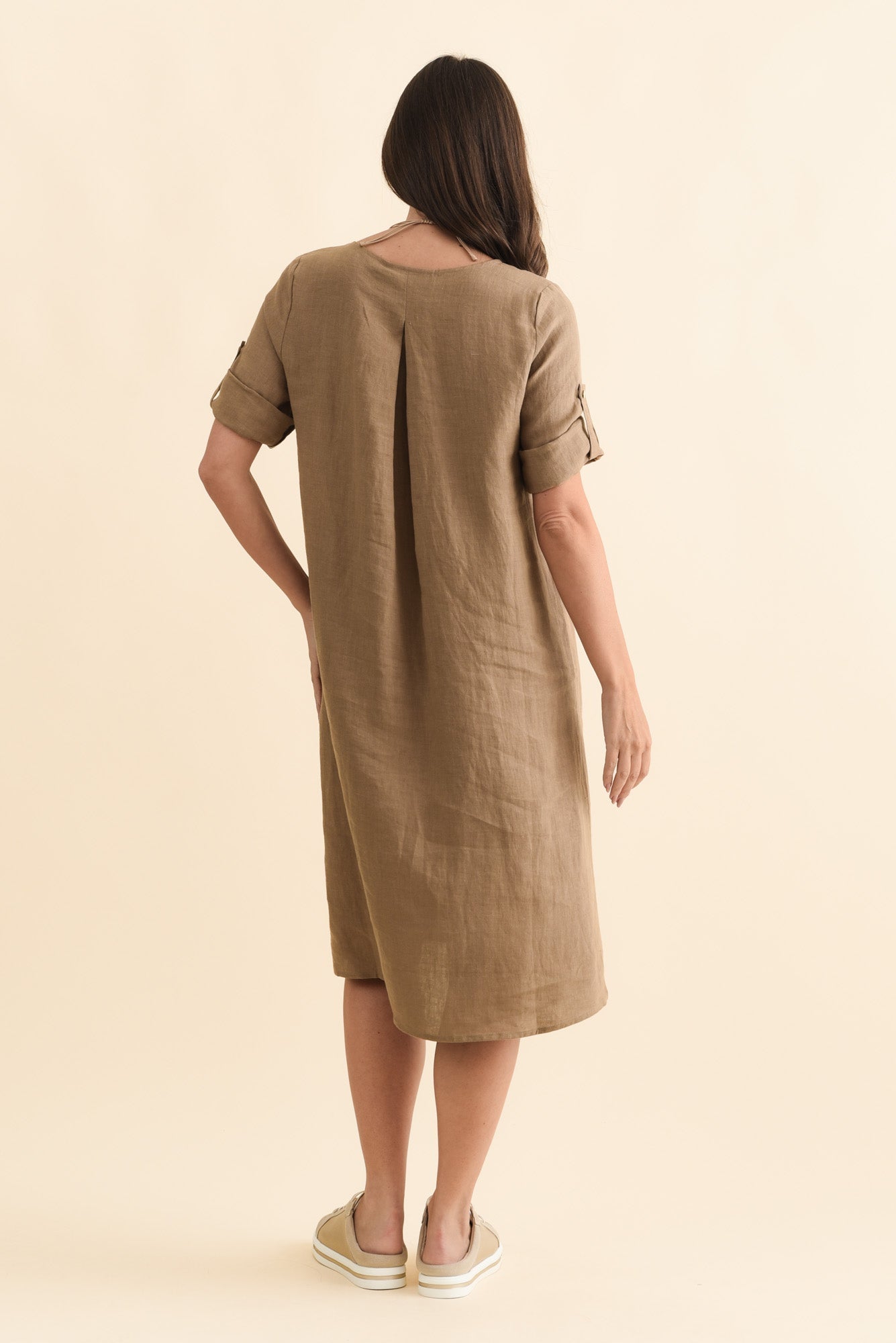 Nolita Chocolate Linen Pocket Dress Side View