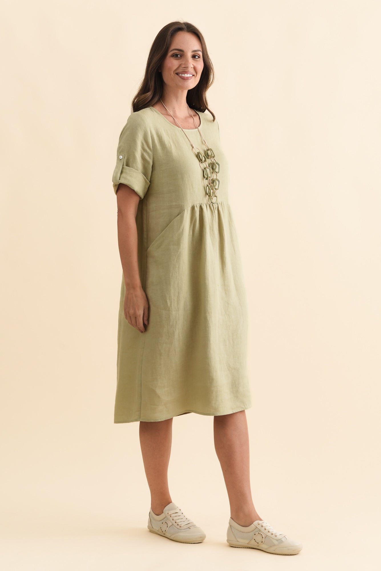 Nolita Sage Linen Pocket Dress Back View