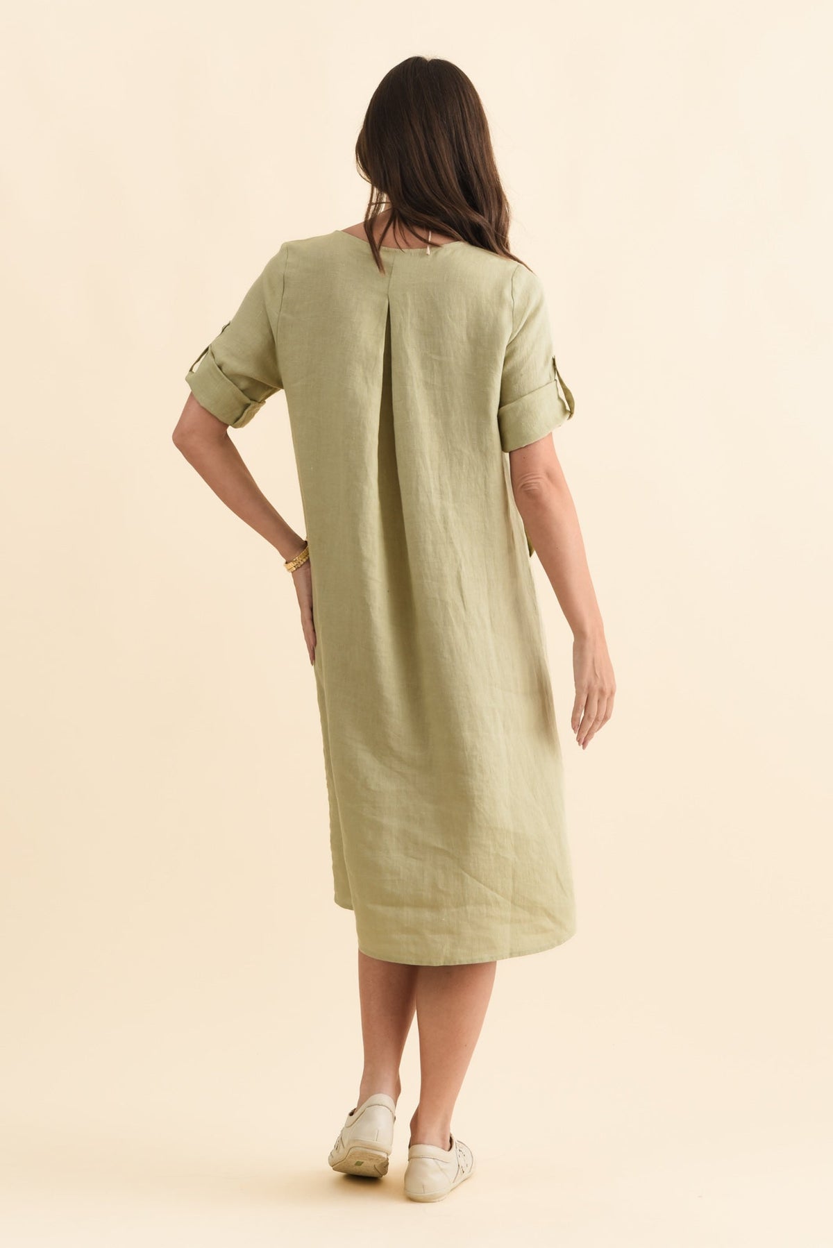 Nolita Sage Linen Pocket Dress Side View