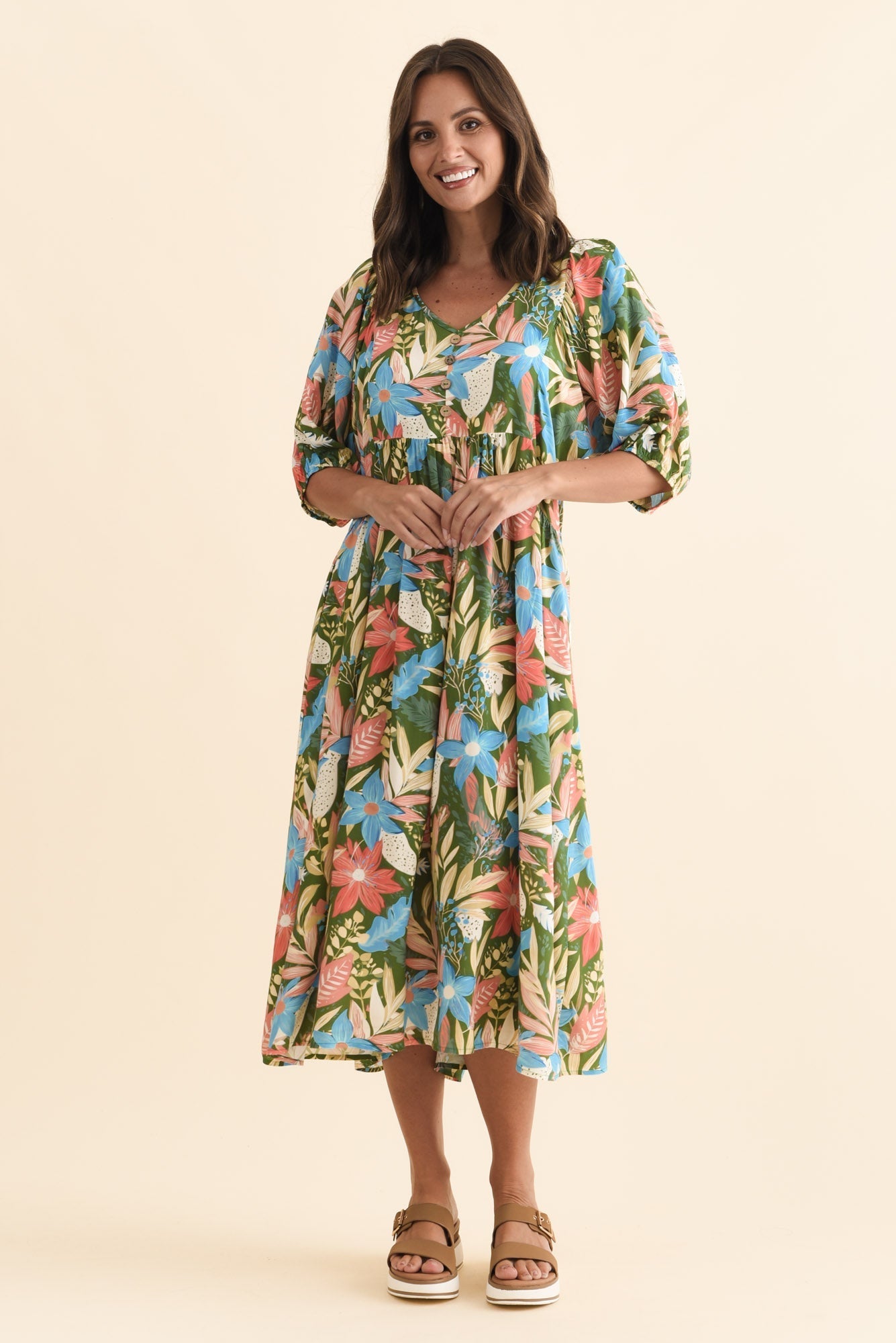 Nolte Green Botanical Pocket Dress Front View 2