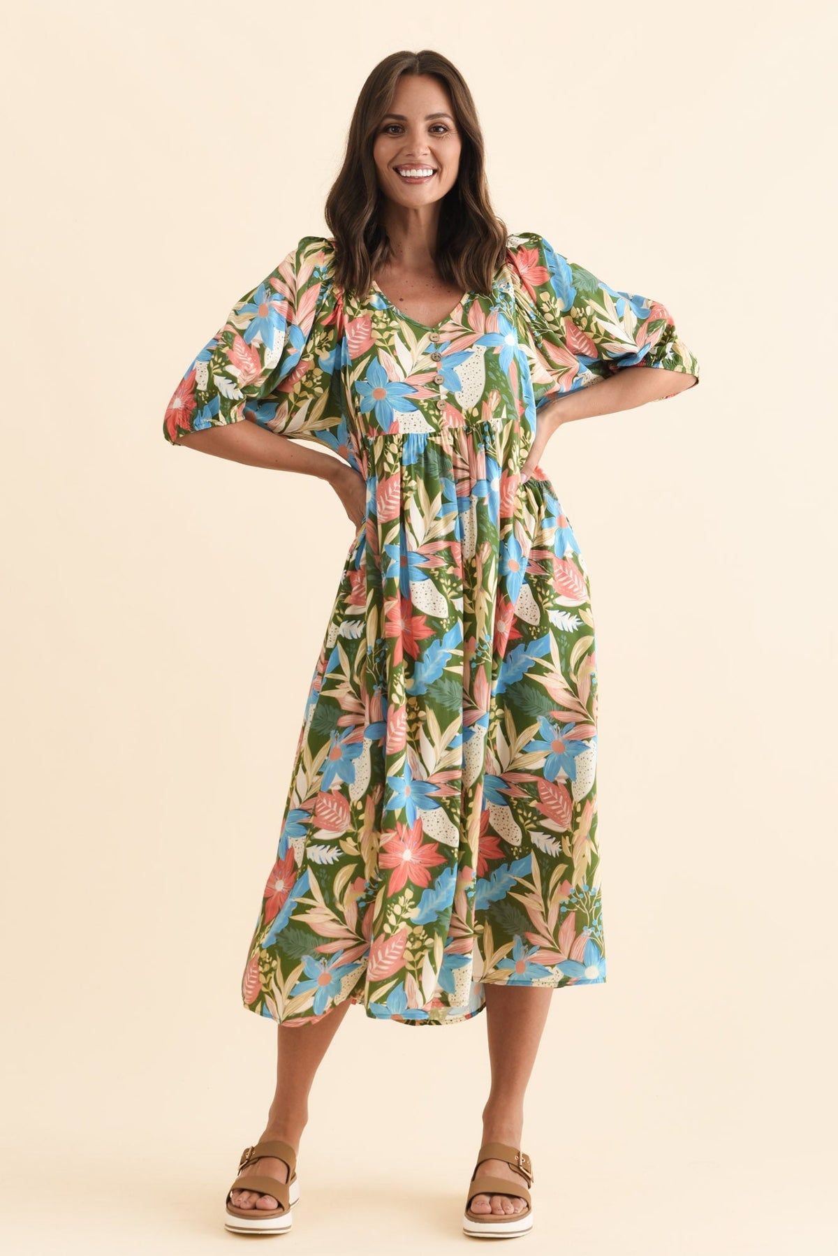 Nolte Green Botanical Pocket Dress Full Length View