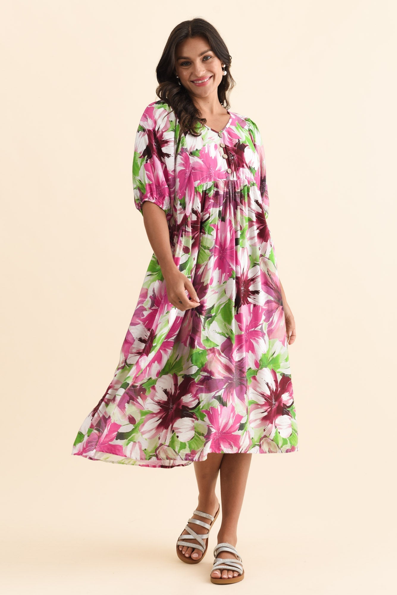 Nolte Purple Flower Pocket Dress Front View