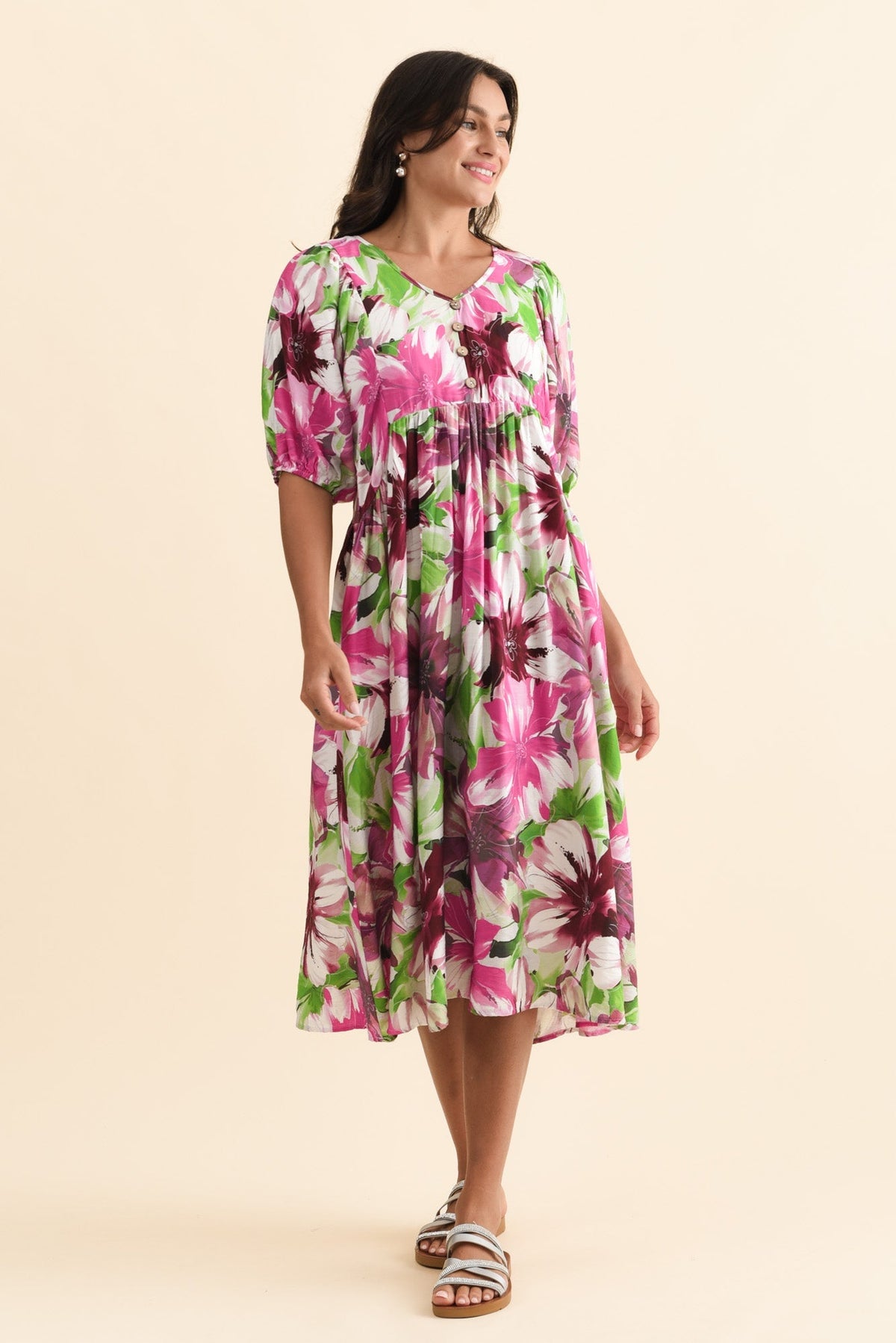 Nolte Purple Flower Pocket Dress Full Length View