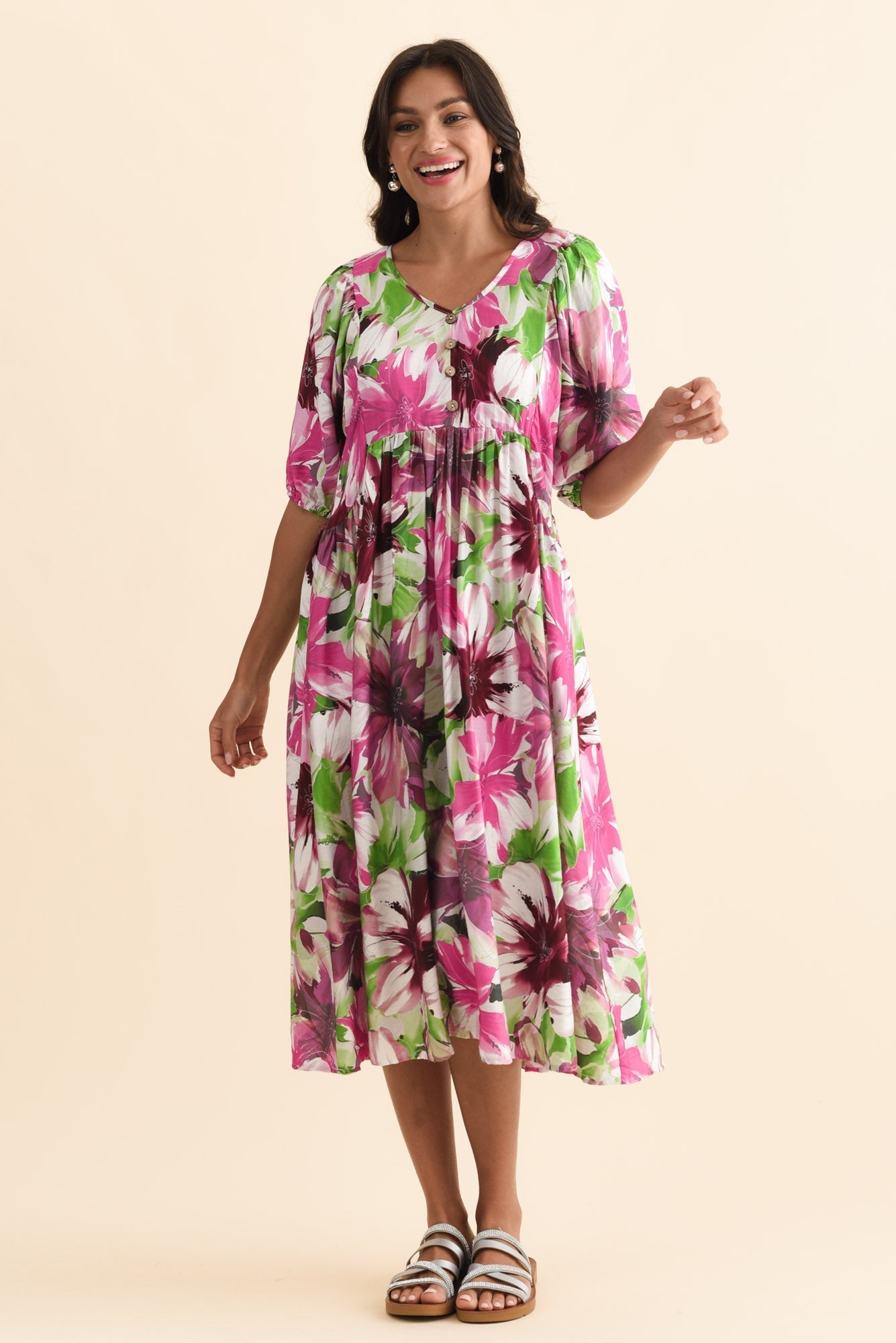 Nolte Purple Flower Pocket Dress Front View 2