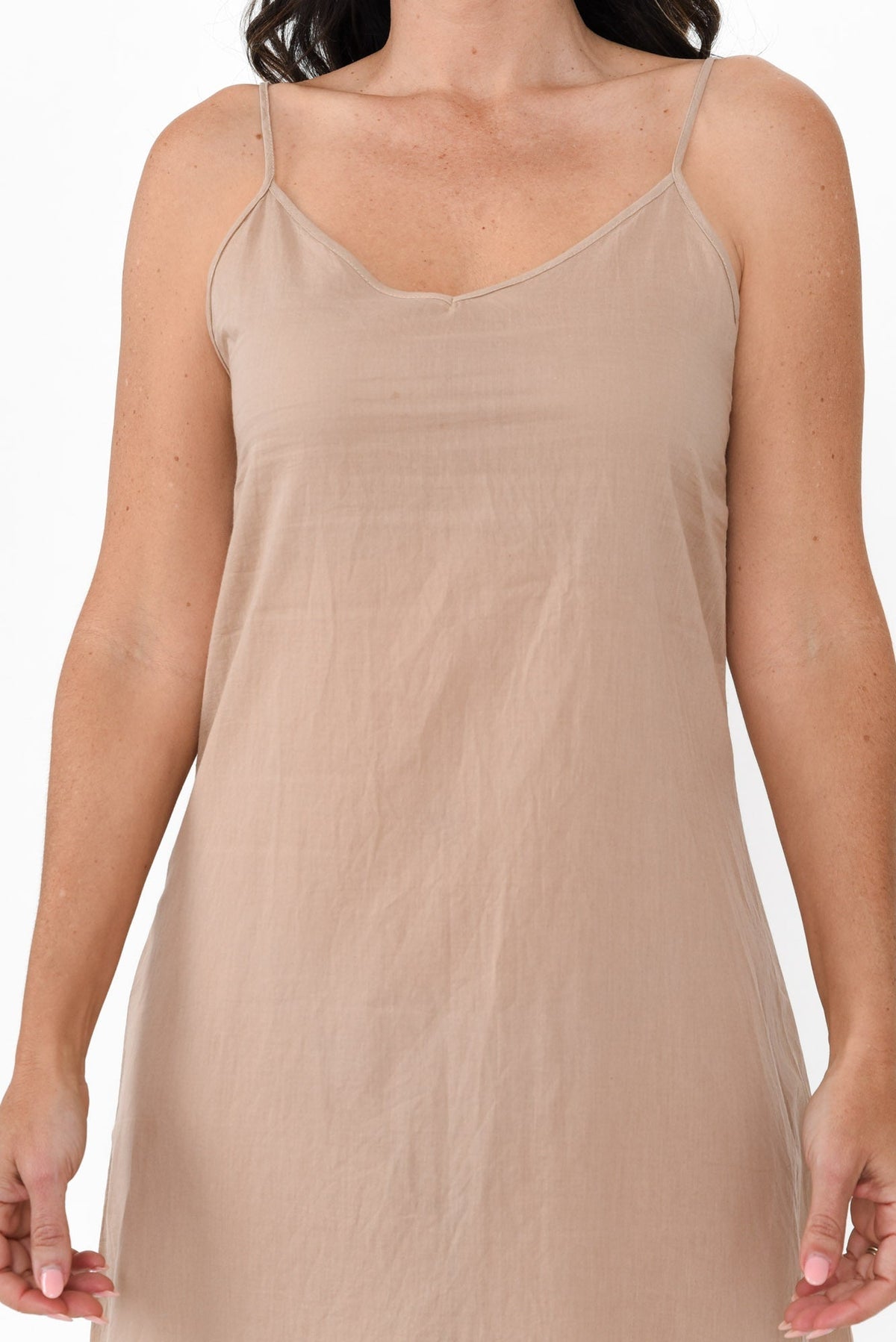 Nude Cotton Maxi Slip Dress Detail View