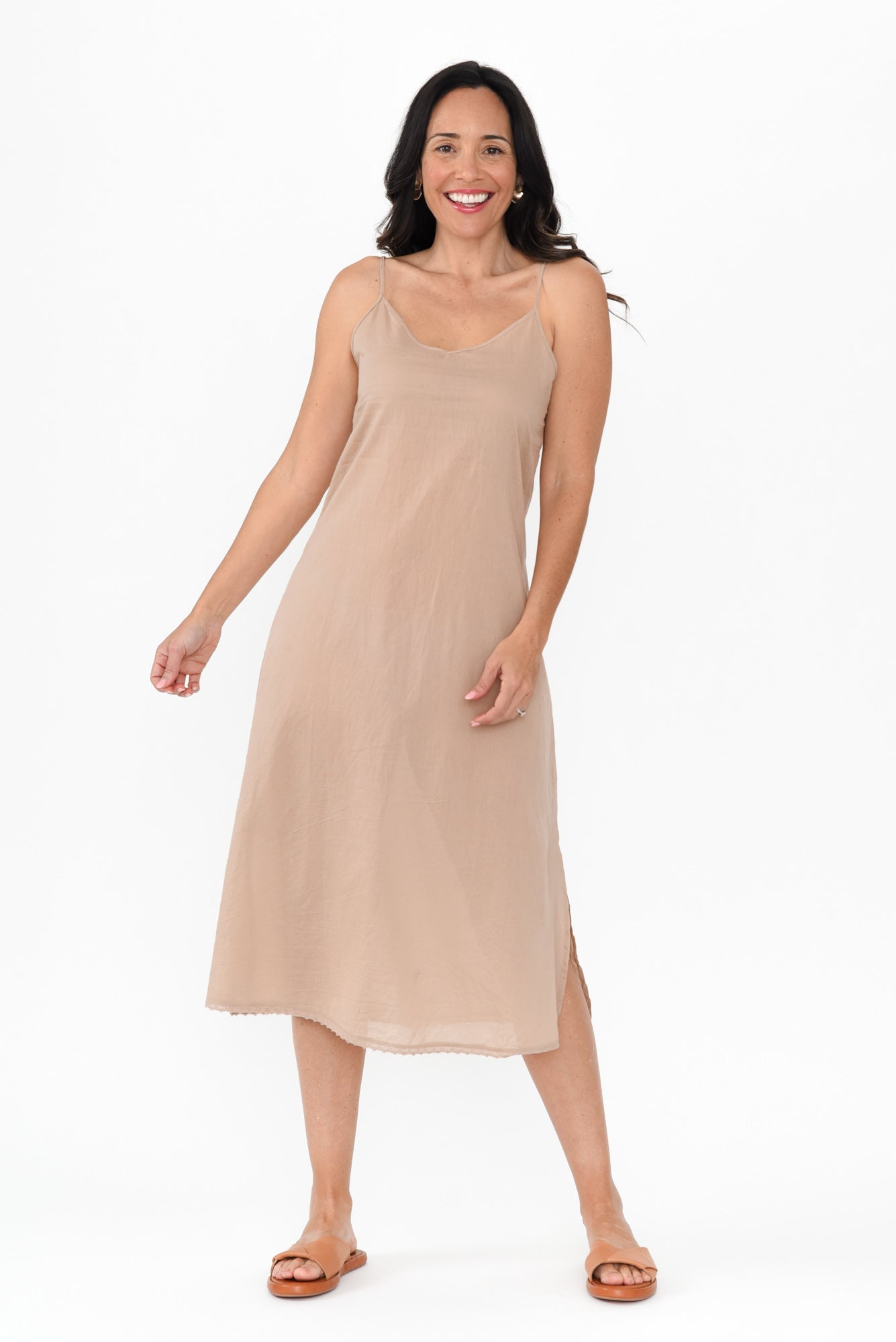 Nude Cotton Maxi Slip Dress Front View 2