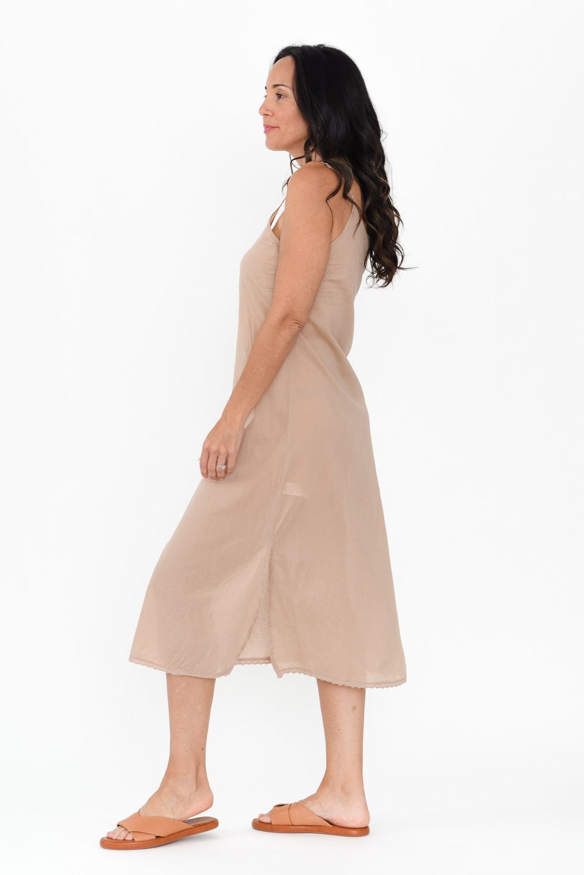 Nude Cotton Maxi Slip Dress Back View