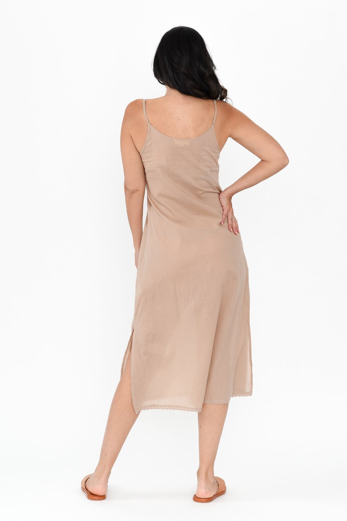 Nude Cotton Maxi Slip Dress Side View