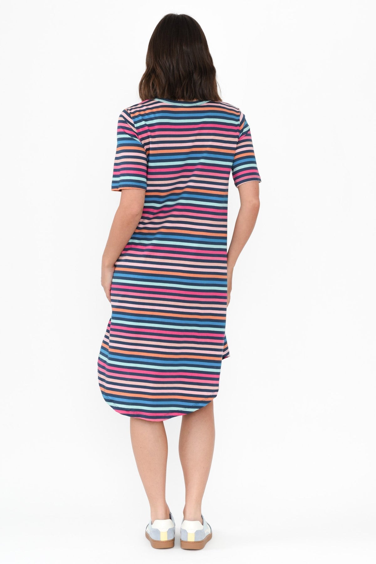 Nyree Blue Stripe Hi Lo Cotton Dress Side View