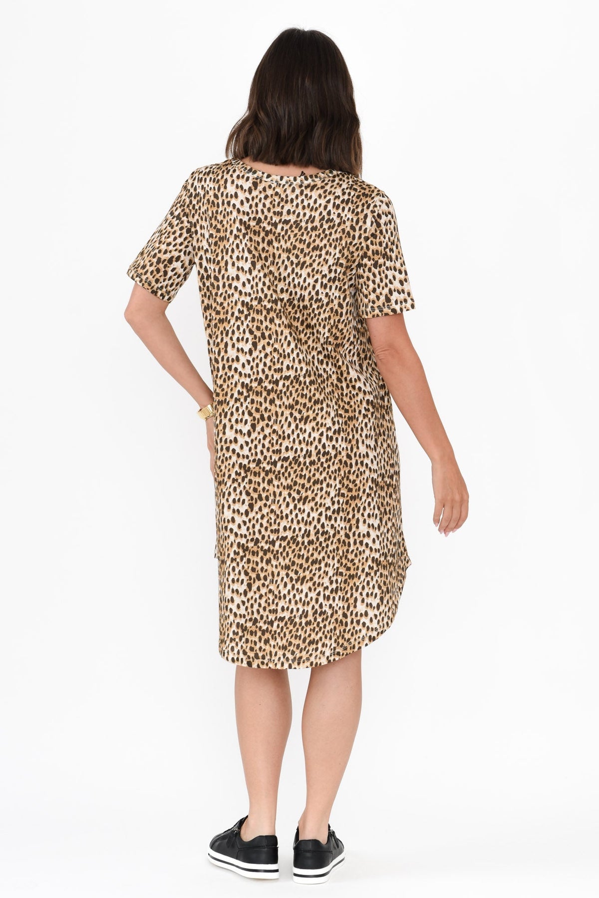 Nyree Brown Leopard Hi Lo Cotton Dress Detail View