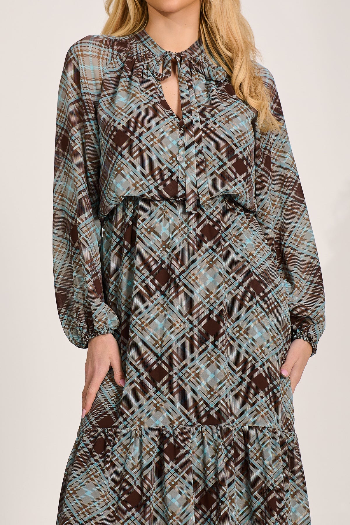 Chiffon Long Sleeve Tiered Maxi Dress Side View